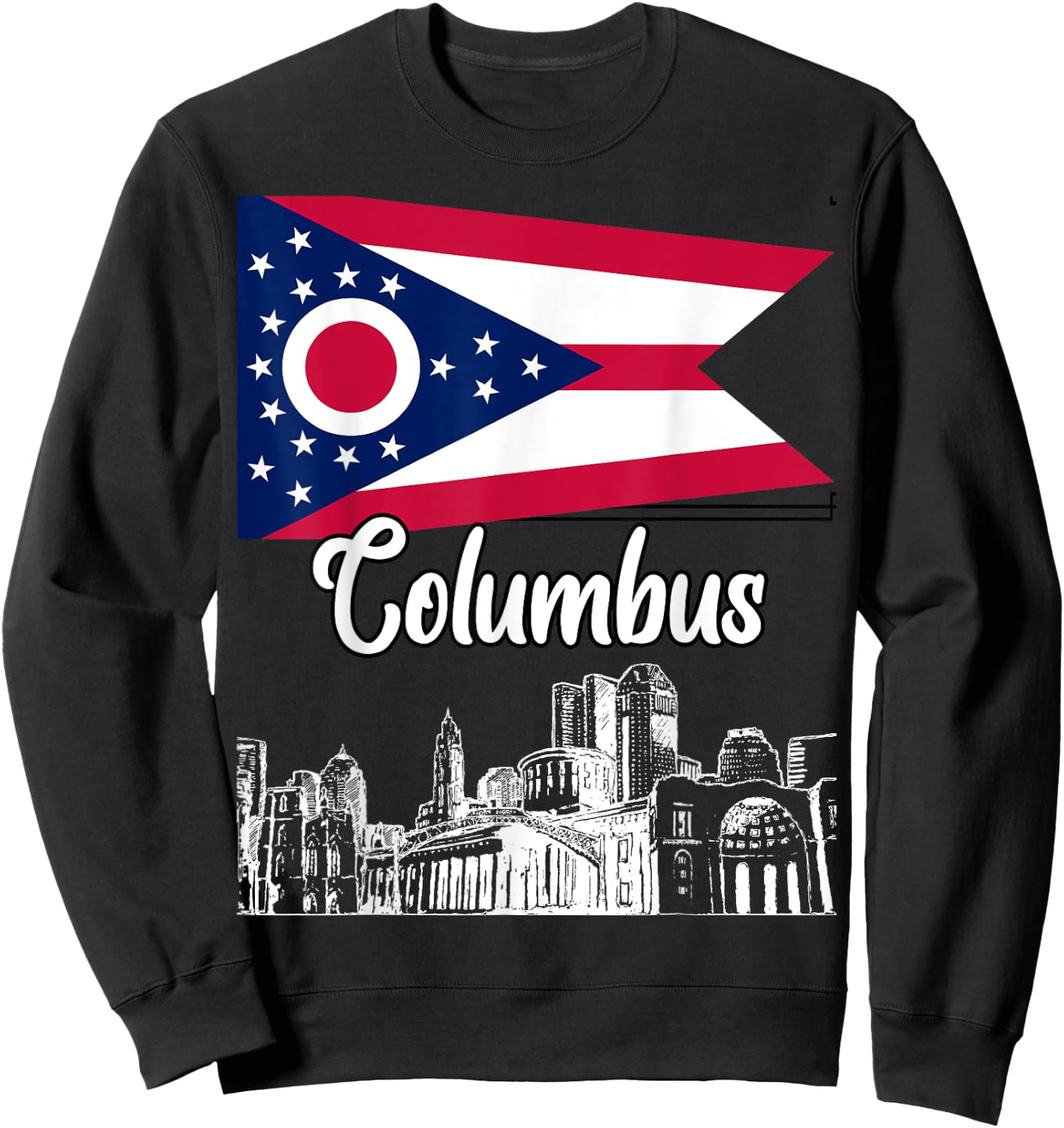 Columbus Ohio OH Souvenir Skyline Graphic Flag Design Sweatshirt - Sweatshirt | Black