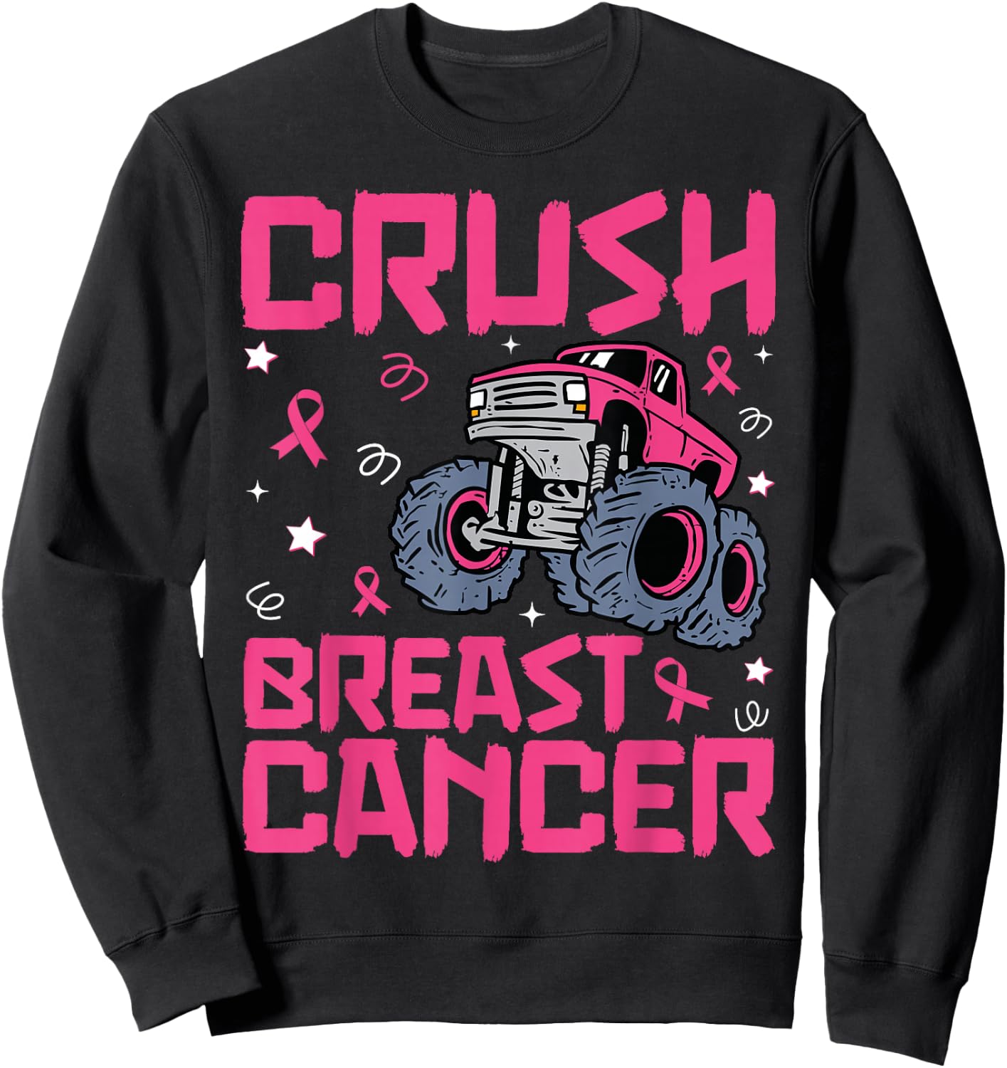 Crush Breast Cancer Awareness Monster Truck kids Boys Girls Sweatshirt - Sweatshirt | Black