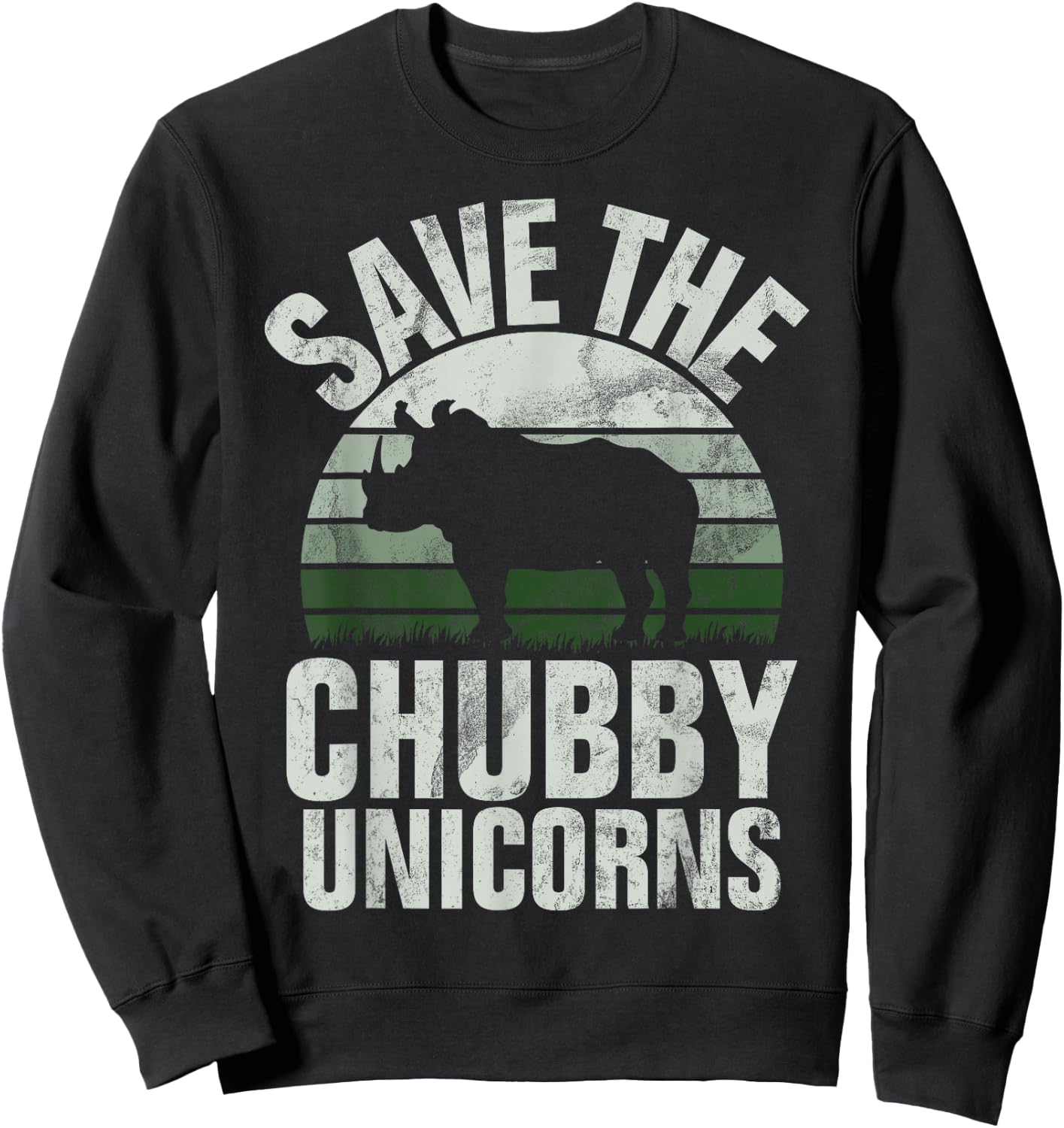 Save The Chubby Unicorns Fat Rino Rhinoceros Retro Sweatshirt - Sweatshirt | Black