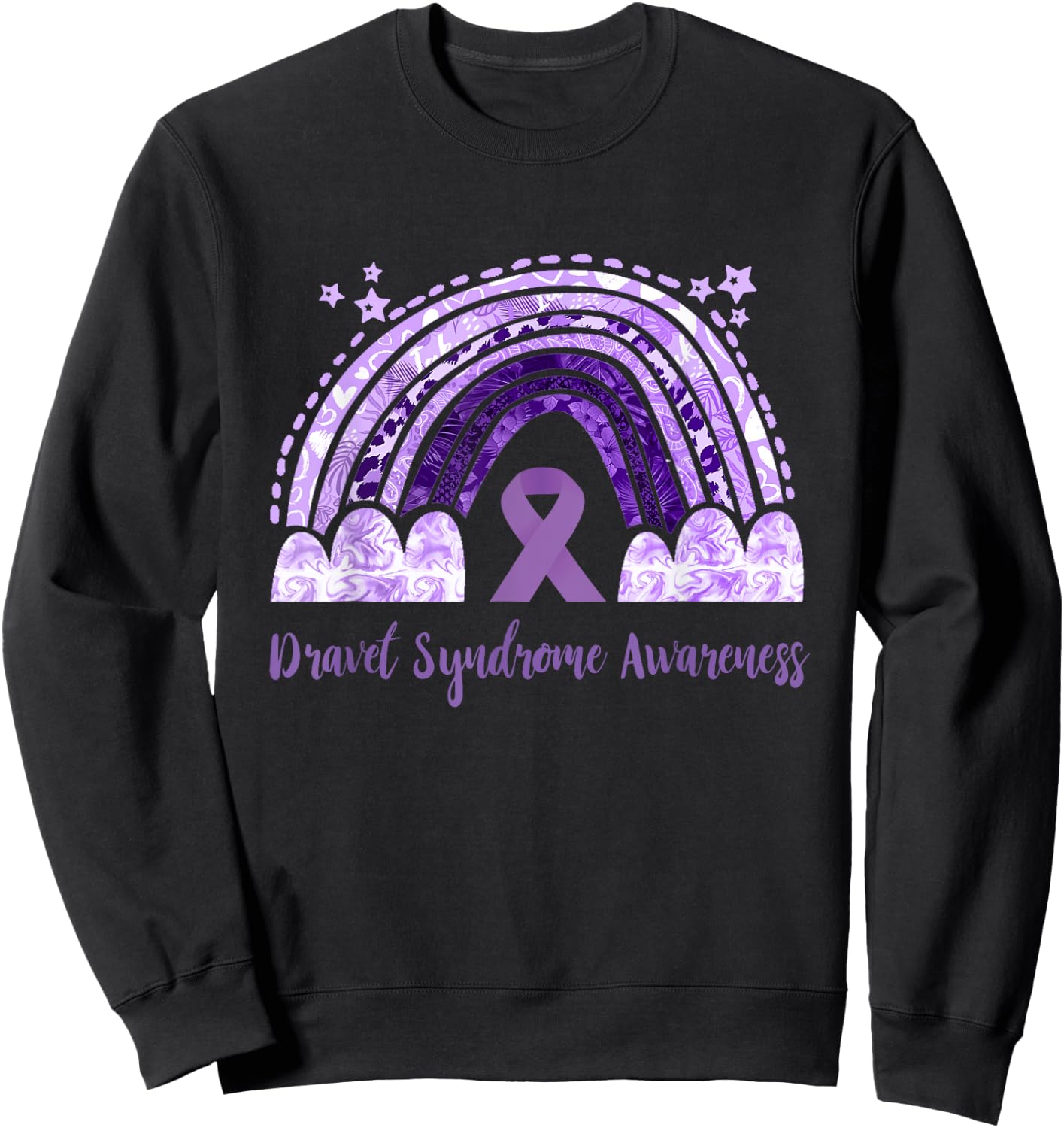 Dravet Purple Ribbon Dravet Syndrome Awareness Rainbow Sweatshirt - Sweatshirt | Black