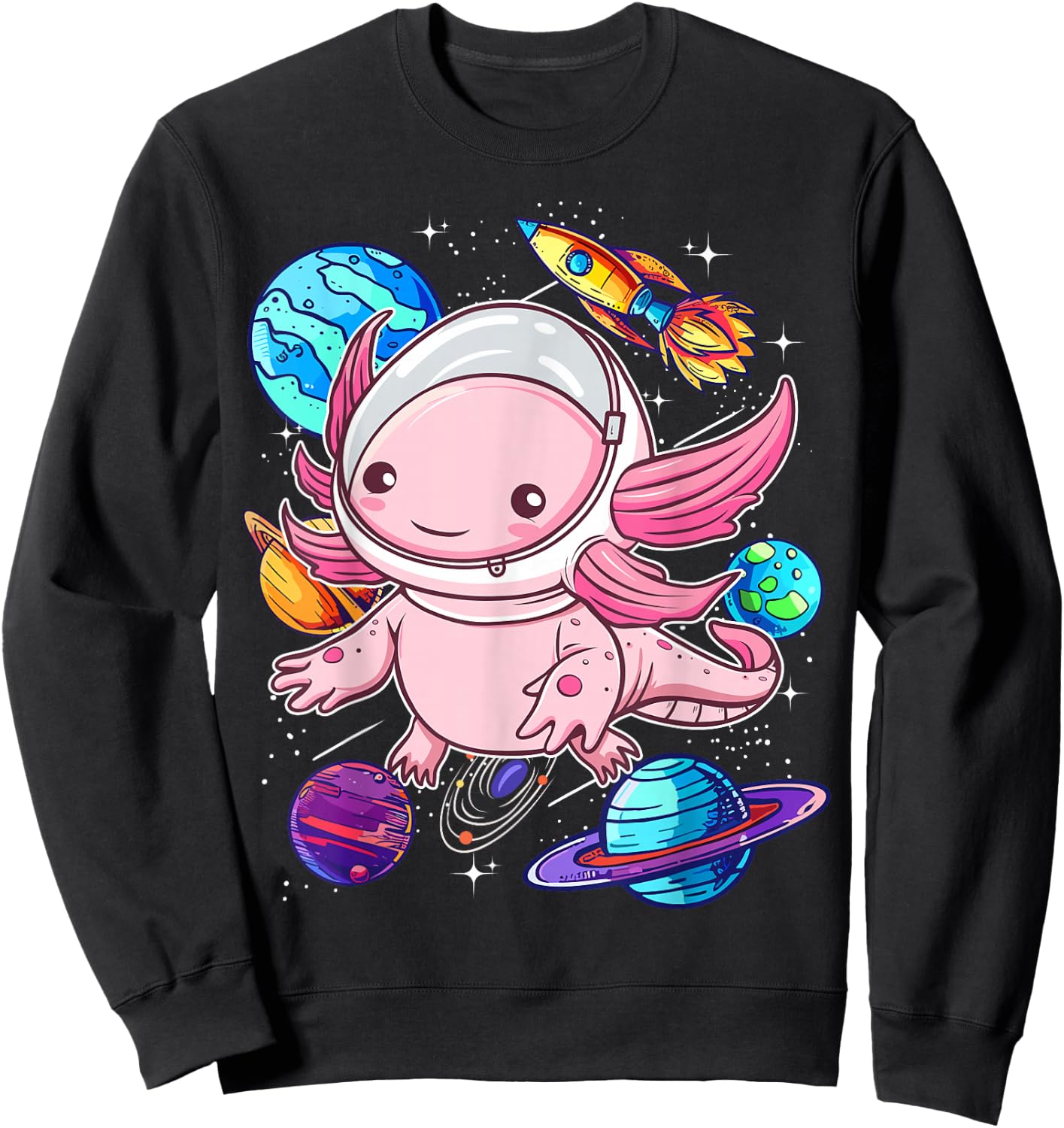 Axolotl Shirts For Girls Boys Kid Axolotl Space Shirt Kawaii Sweatshirt - Sweatshirt | Black
