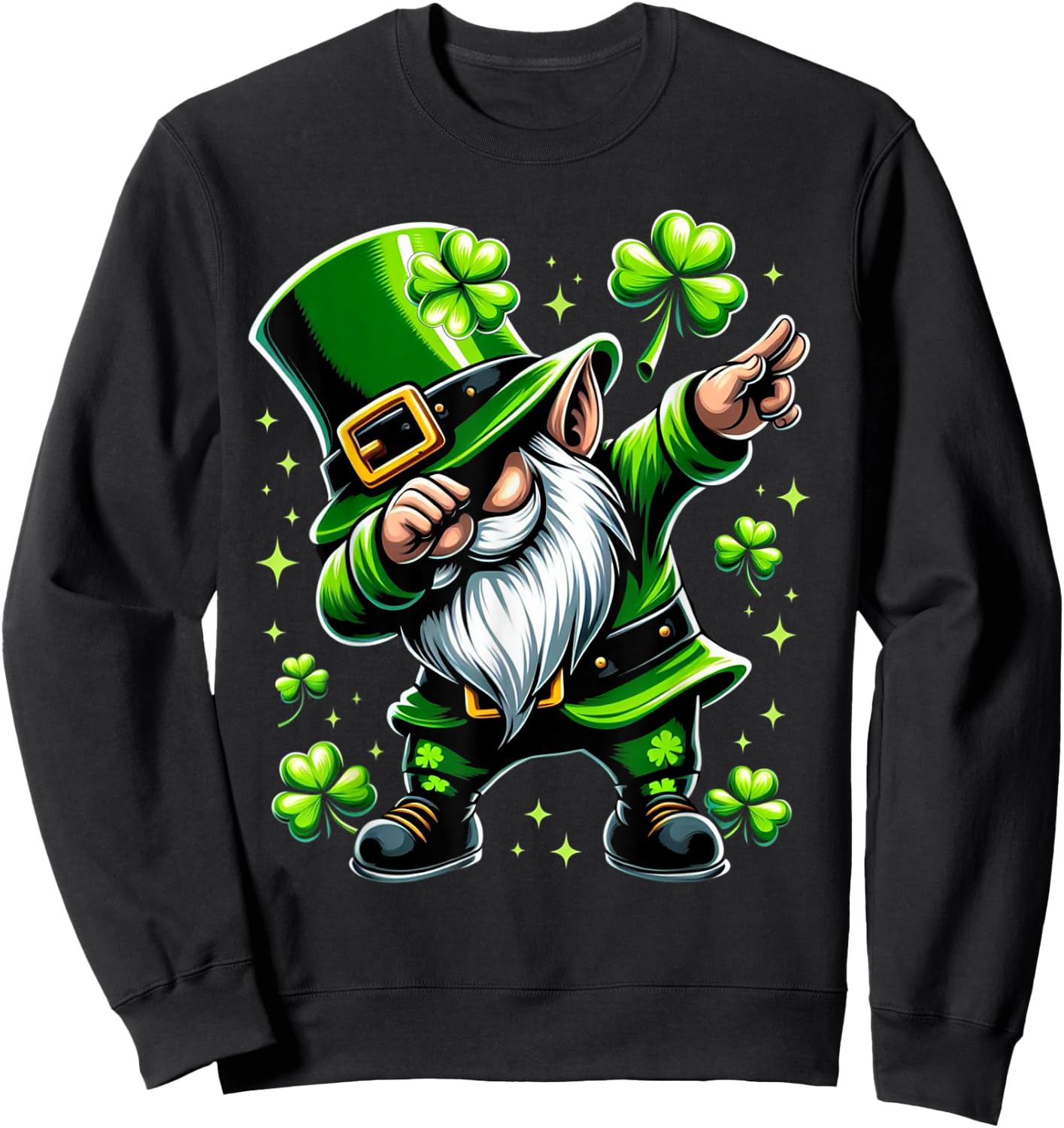 St Patricks Day Gnome Dabbing Gnomes Shamrock Men Women Kids Sweatshirt - Sweatshirt | Black