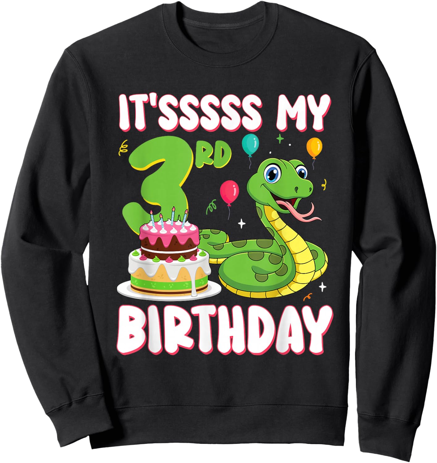 3 Year Old Snake 3rd Birthday Python Party Kids Sweatshirt - Sweatshirt | Black
