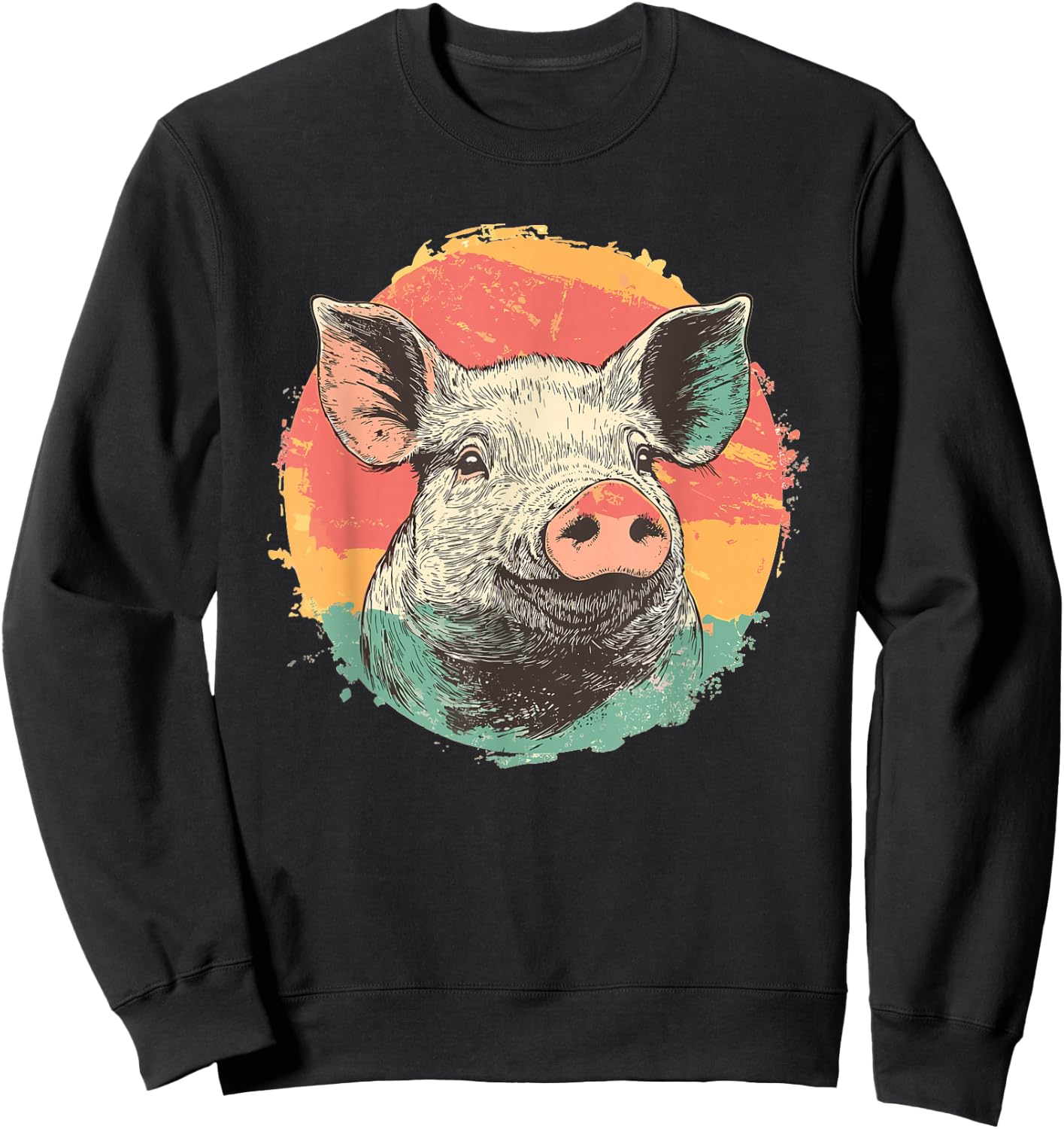 Vintage Pig Sunset Retro Farm Style Animal Sweatshirt - Sweatshirt | Black