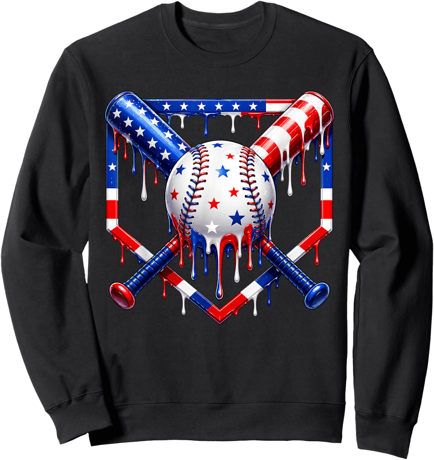Baseball Drip Ice Cream USA Flag 4th of July Boys Youth Kids Sweatshirt - Sweatshirt | Black