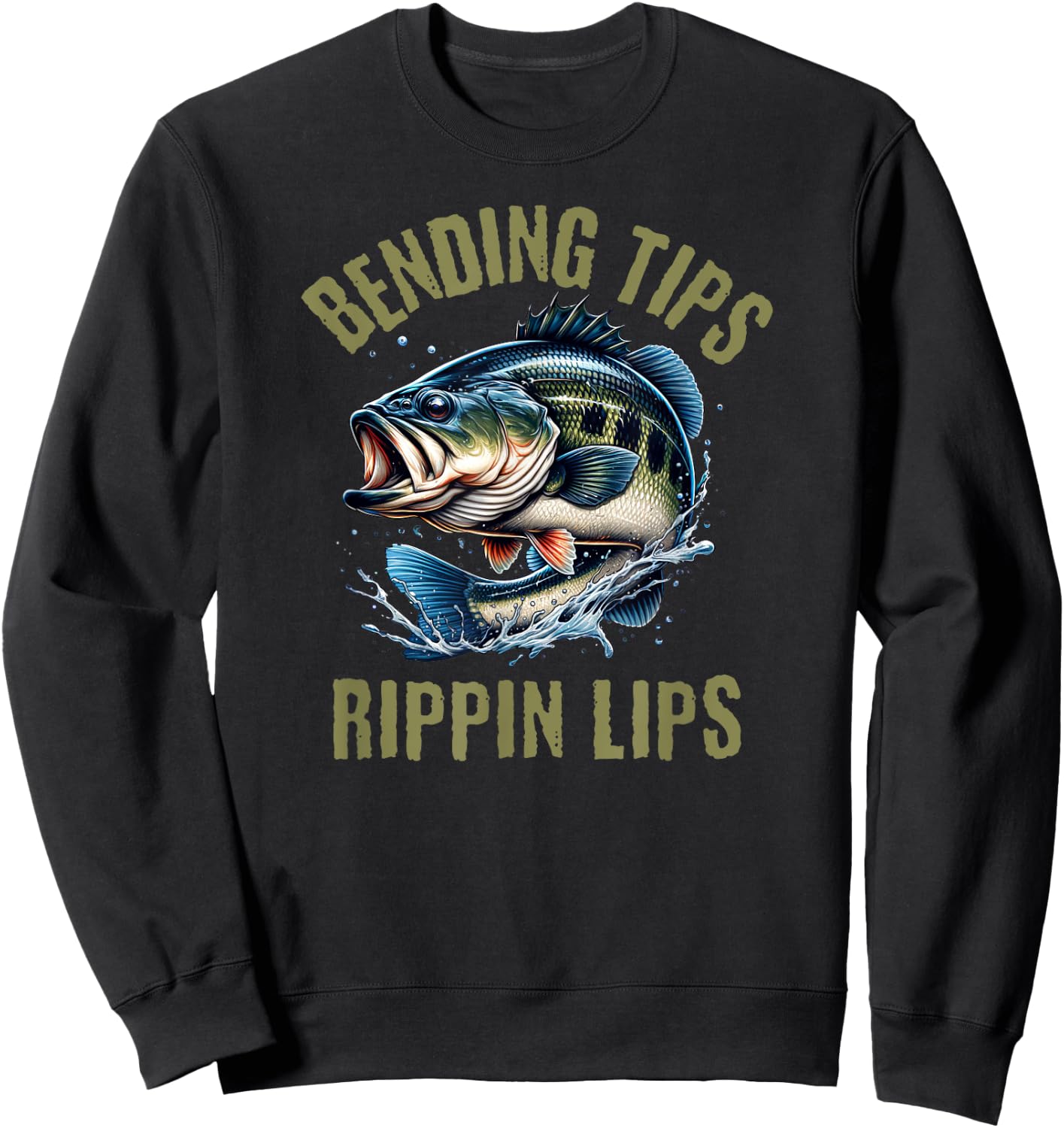 Bending Tips Rippin Lips Fishermen Bass Fishing Design Sweatshirt - Sweatshirt | Black