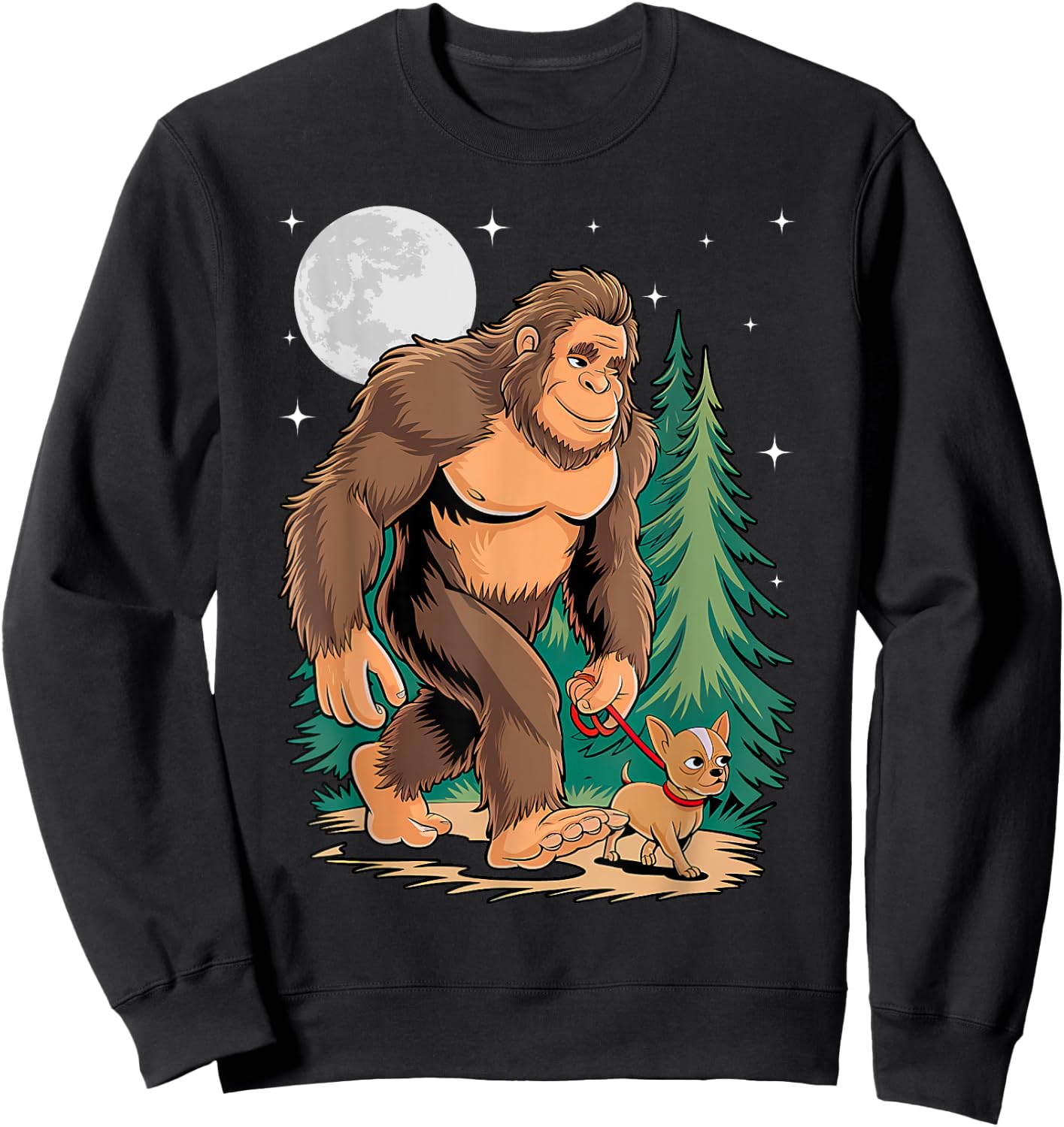 Funny Chihuahua Bigfoot Dog Walking Dog Mom Dad Kids Sweatshirt - Sweatshirt | Black
