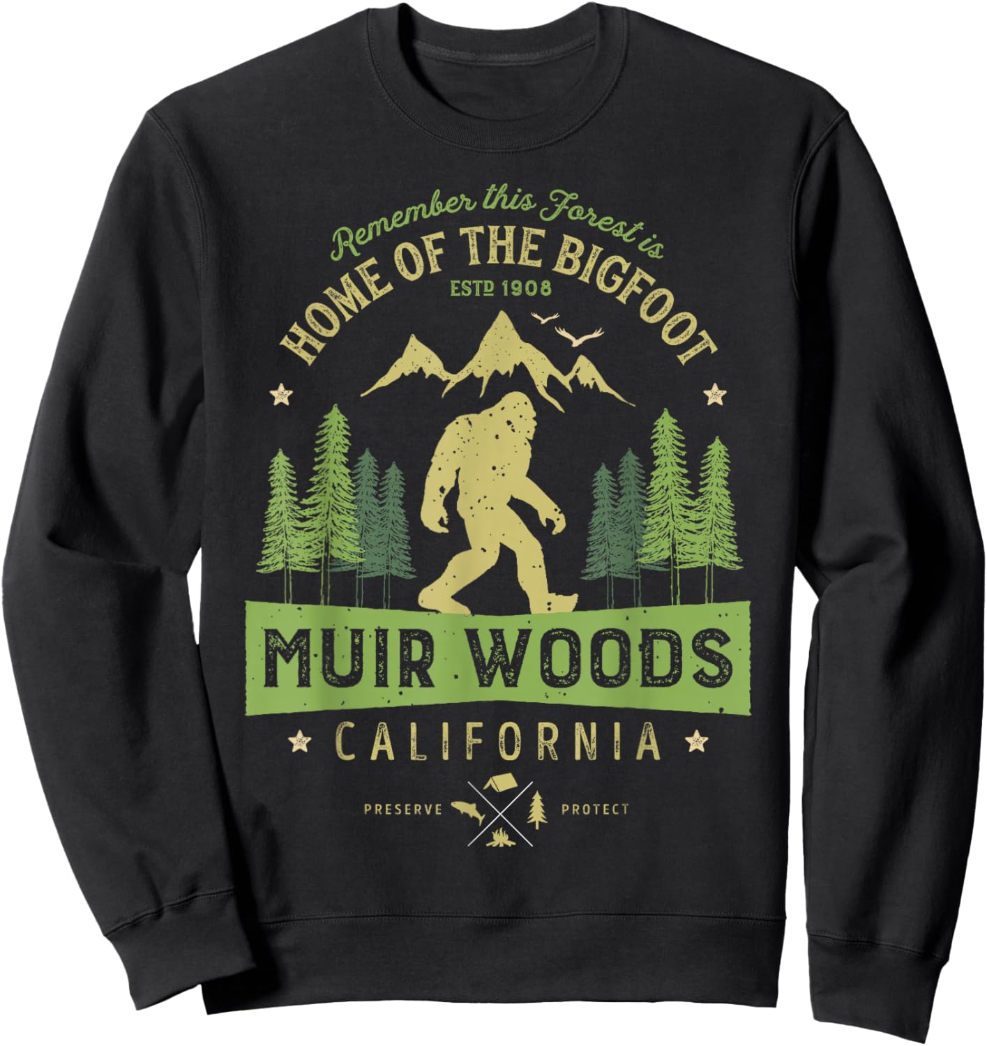Muir Woods National Monument T Shirt California Bigfoot Park Sweatshirt - Sweatshirt | Black