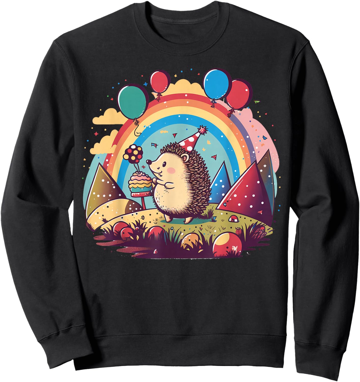 Celebration Hedgehog Event Birthday Party Hedgehog Sweatshirt - Sweatshirt | Black
