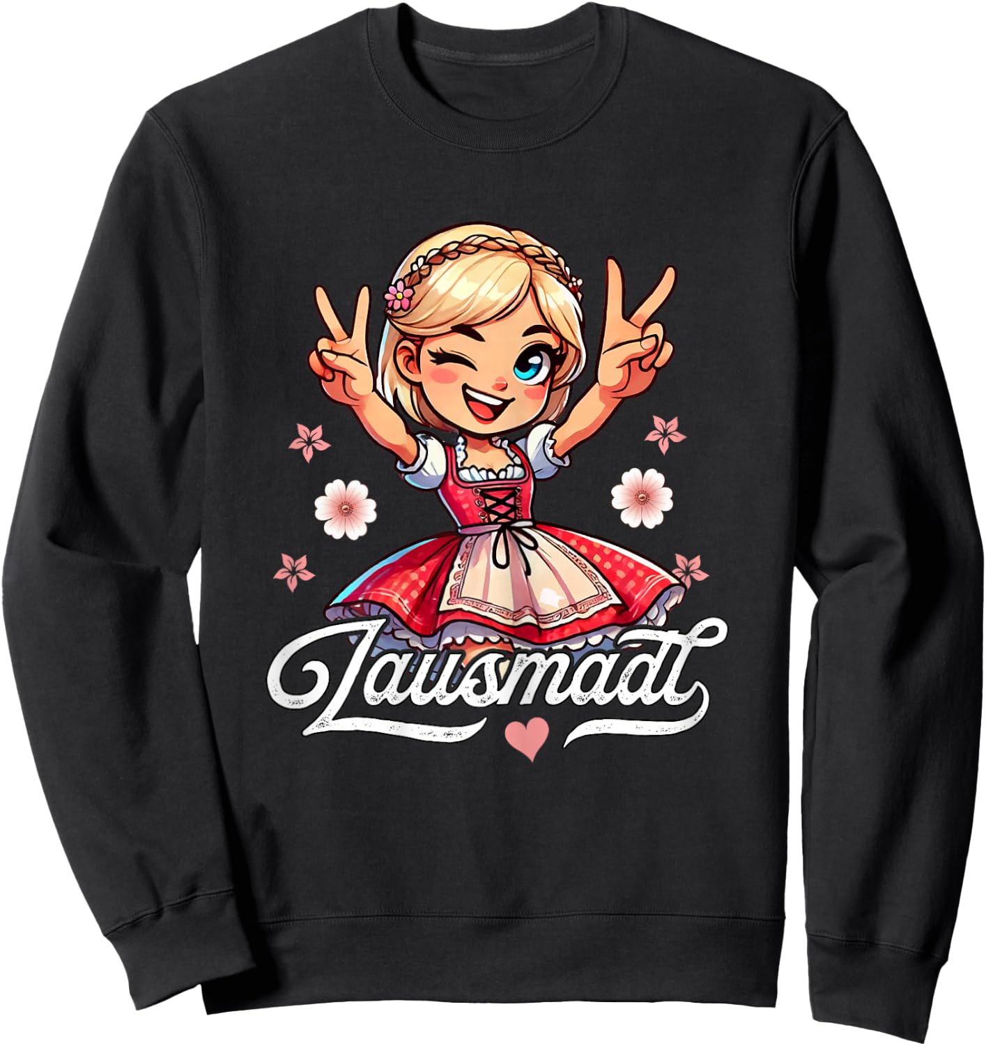 Kinder Trachtenshirt Damen Trachten Mädchen Lausmadl Sweatshirt - Sweatshirt | Black