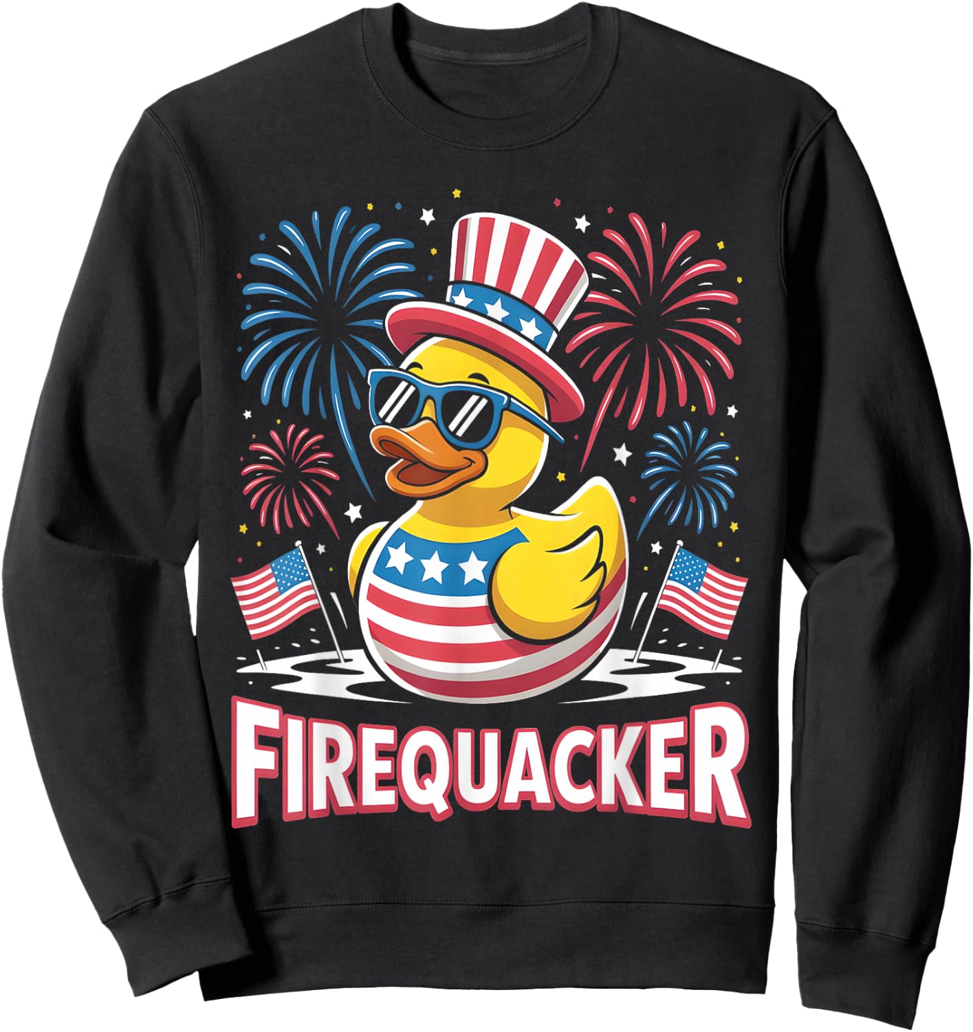 Firequacker Rubber Duck American Flag Fireworks 4th of July Sweatshirt - Sweatshirt | Black