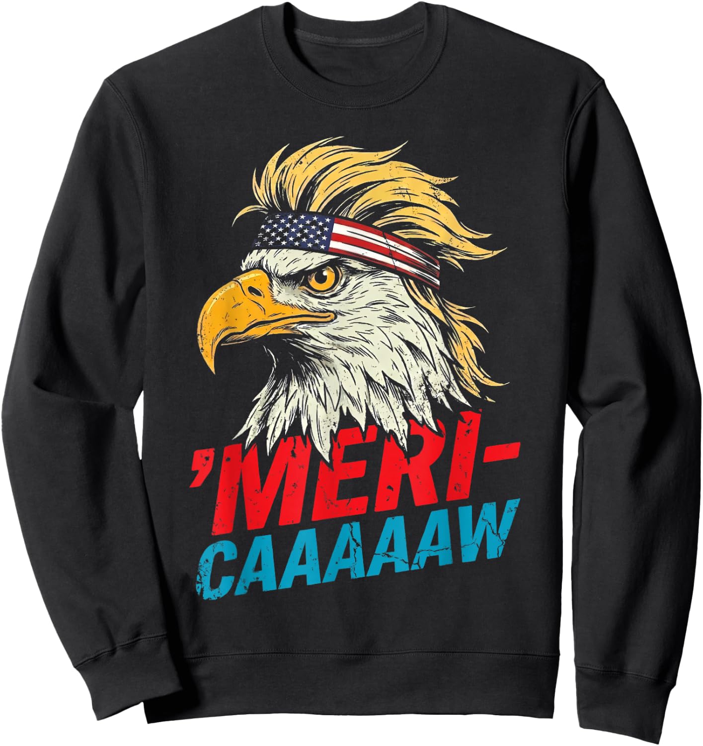 4th of July Eagle Meri Caw Freedom Patriotic Men Women Kids Sweatshirt - Sweatshirt | Black