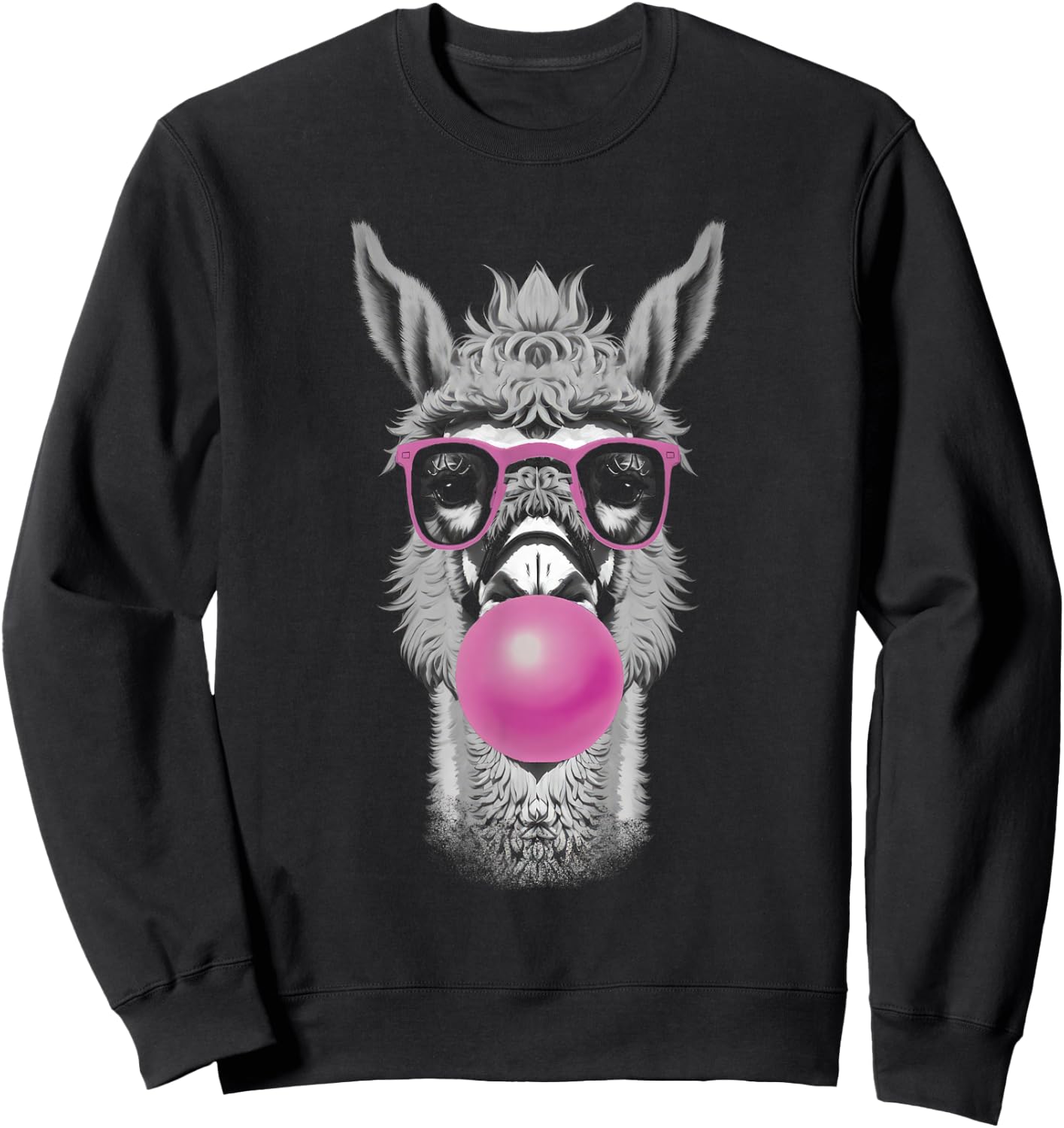 Funny Bubblegum Llama Pink Glasses and Bubble Gum Pop Sweatshirt - Sweatshirt | Black