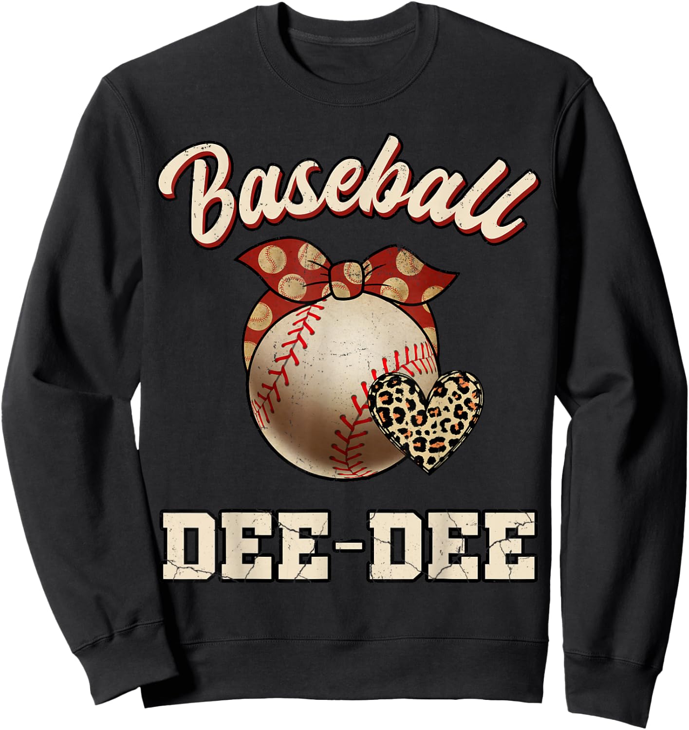 Baseball Dee-Dee Bandana Leopard Heart Fans Mother's Day Sweatshirt - Sweatshirt | Black