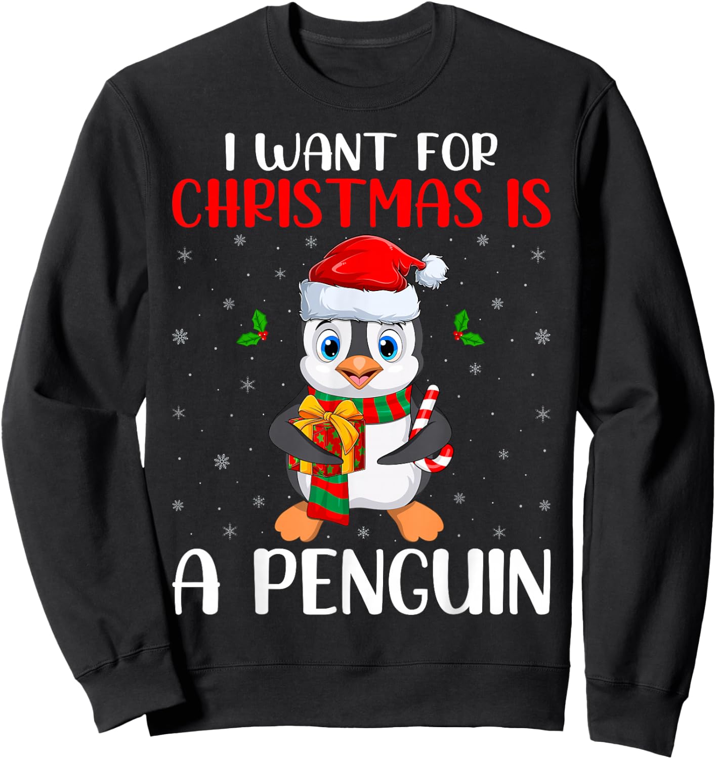 Penguin Lover -Adults Black Cartoon Christmas Birthday Modern Sweater Short Sleeve Sweatshirt - Sweatshirt | Black
