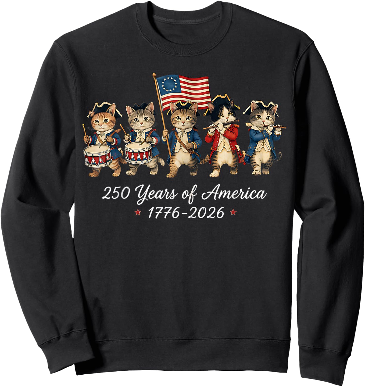 250 Years of America Cats Patriotic Cat Lover Sweatshirt - Sweatshirt | Black