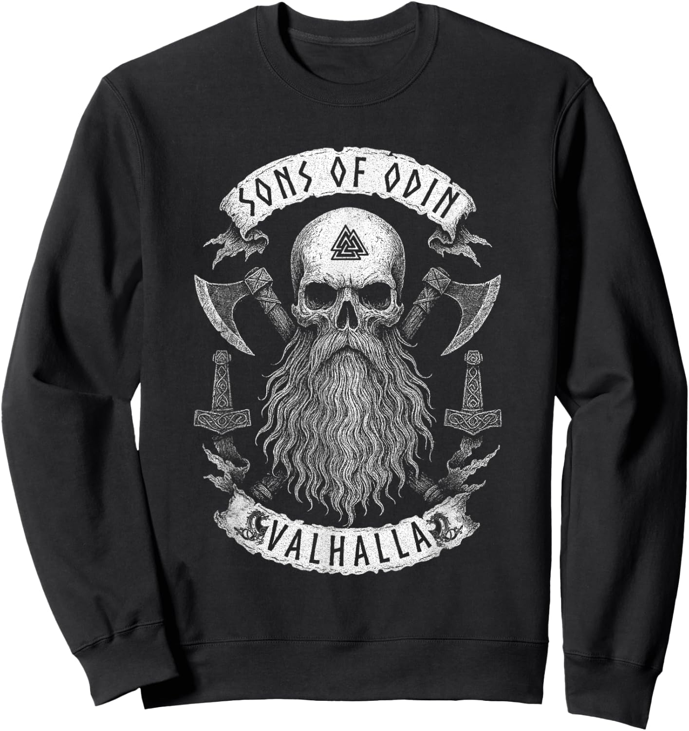 SONS OF ODIN- Valhalla Vikings Norse Skull Long Beard - Axe Sweatshirt - Sweatshirt | Black