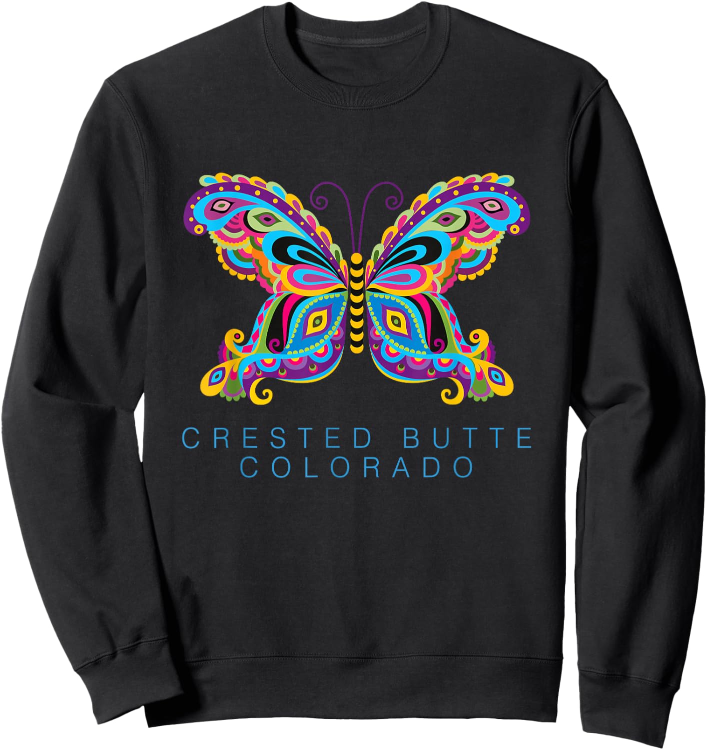 Crested Butte Colorado Souvenir Butterfly Graphic Sweatshirt - Sweatshirt | Black