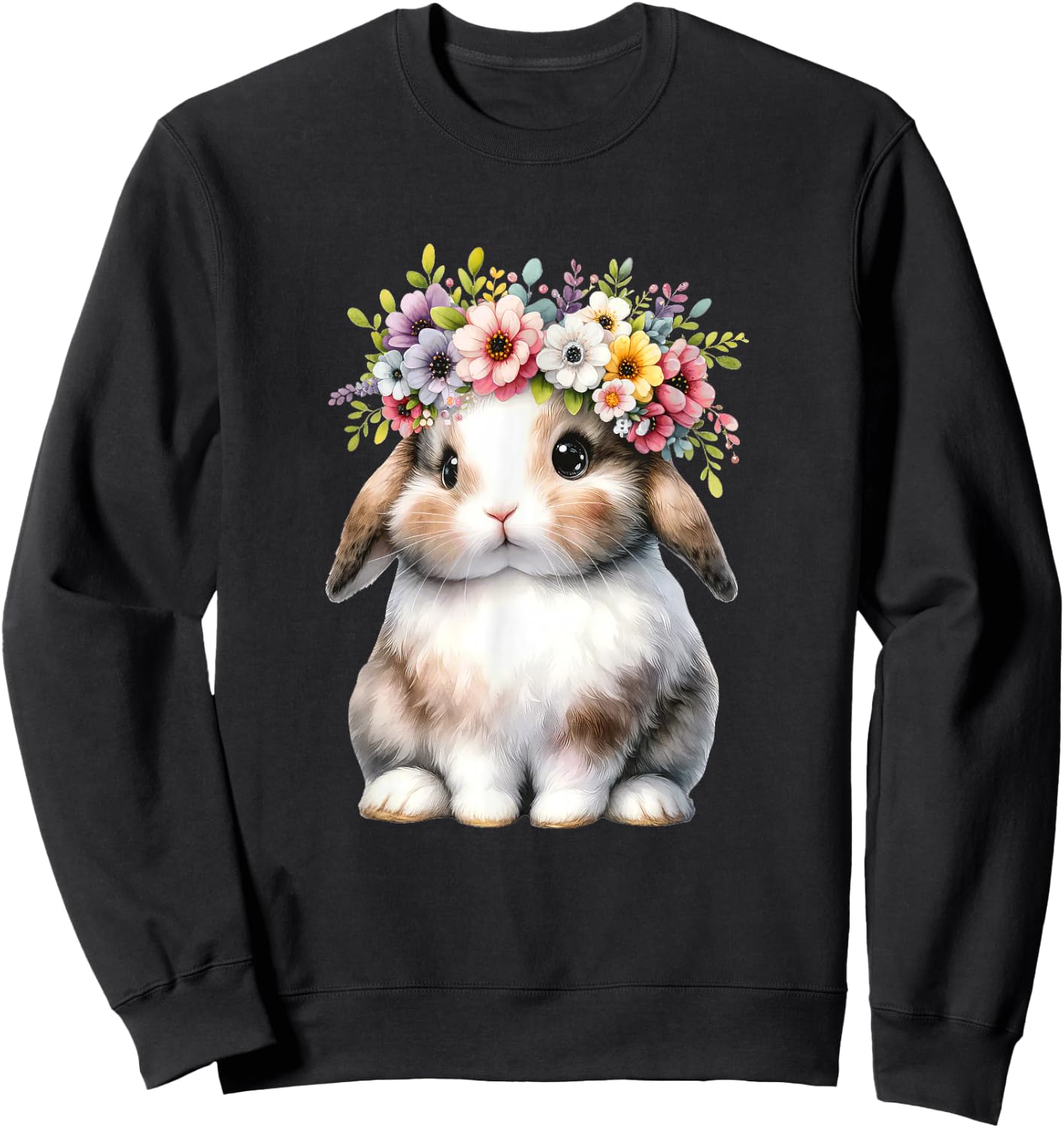 Easter Bunny Girls - Easter Bunny Flower Graphic Sweatshirt - Sweatshirt | Black