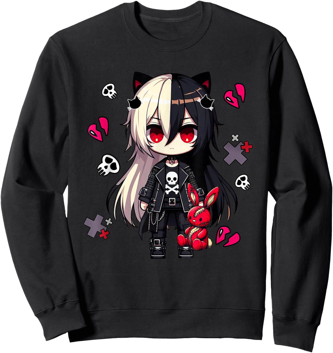 Chibi Kawaii Emo Pastel Goth Girl Anime Japanese Scary , Black, S Sweatshirt - Sweatshirt | Black