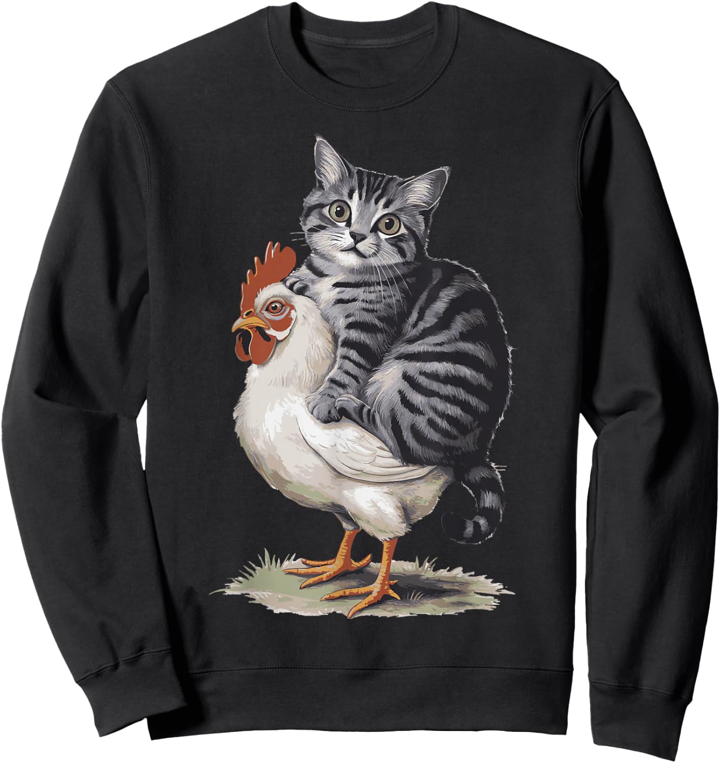 Cat Riding Chicken Sweatshirt - Sweatshirt | Black