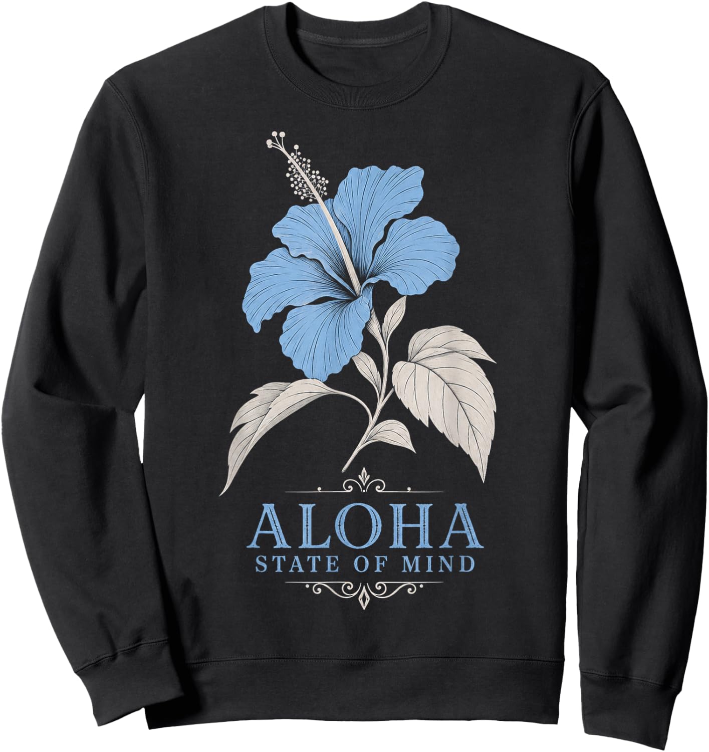 Hibiscus Flower Aloha State of Mind Illustration Sweatshirt - Sweatshirt | Black