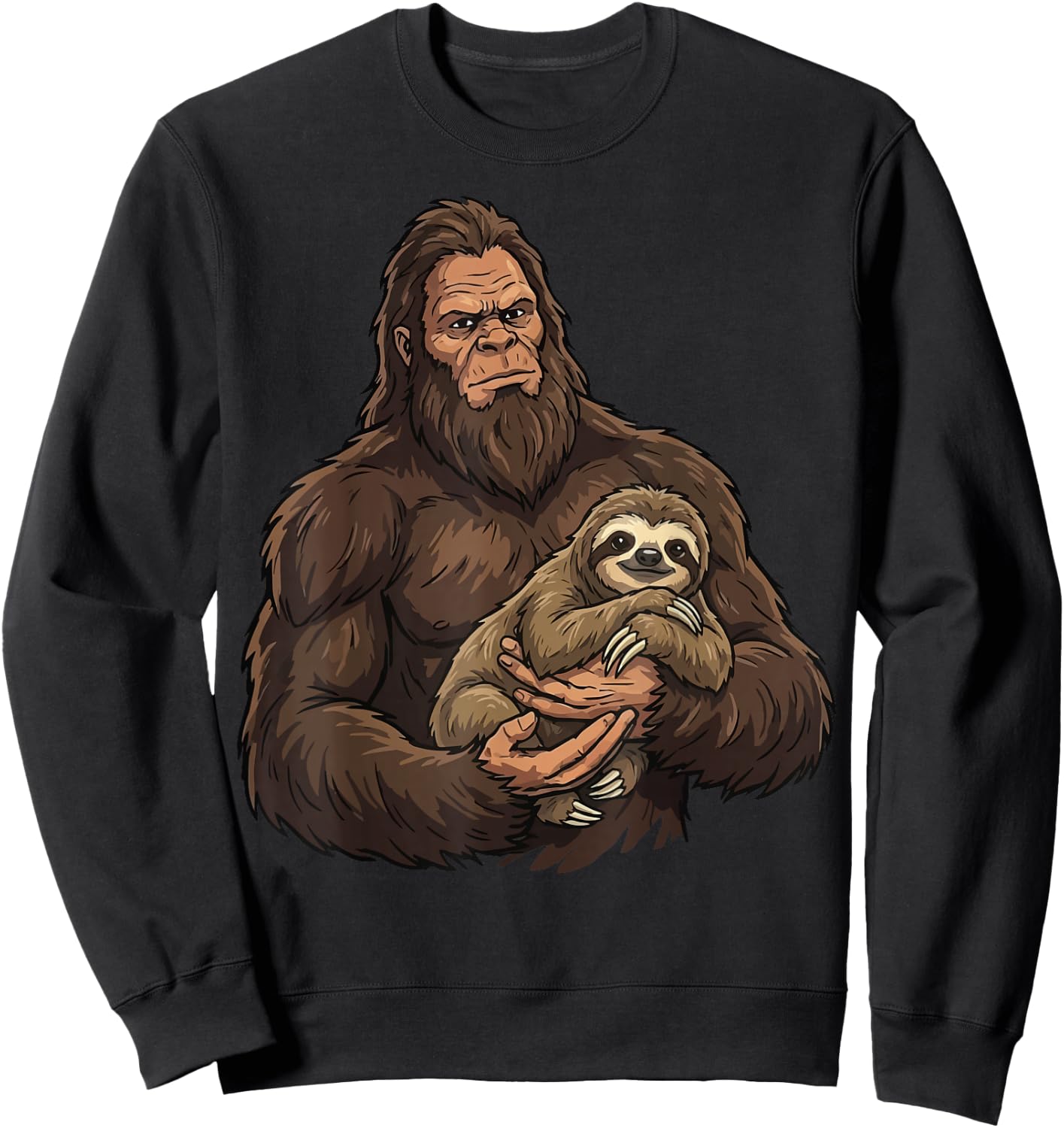 Bigfoot Holding Sloth Sweatshirt - Sweatshirt | Black