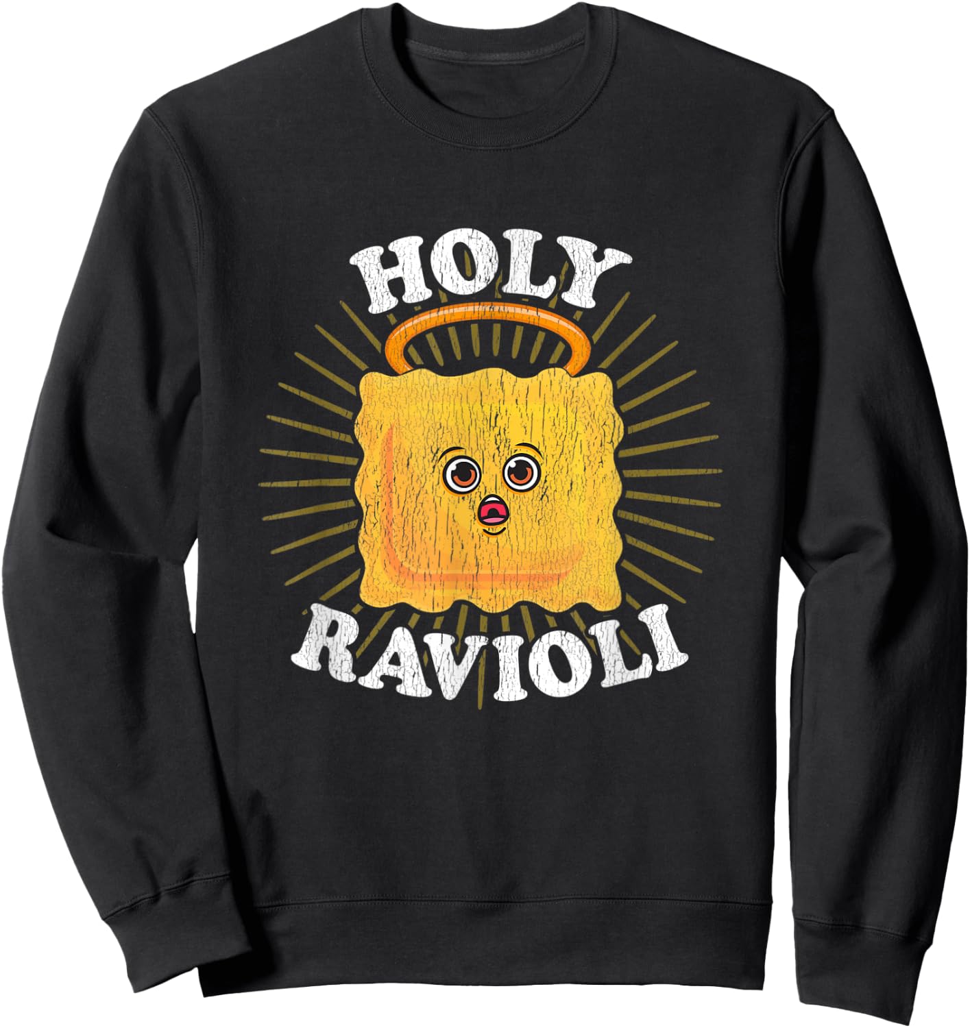 Holy Ravioli Pun Funny Kawaii Italian Food Illustration Sweatshirt - Sweatshirt | Black