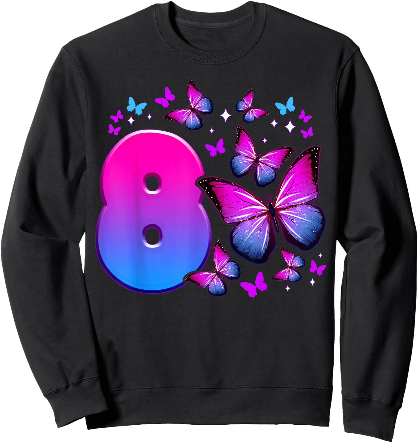 Birthday Girl 8 Years Old Butterfly Number 8 Sweatshirt - Sweatshirt | Black