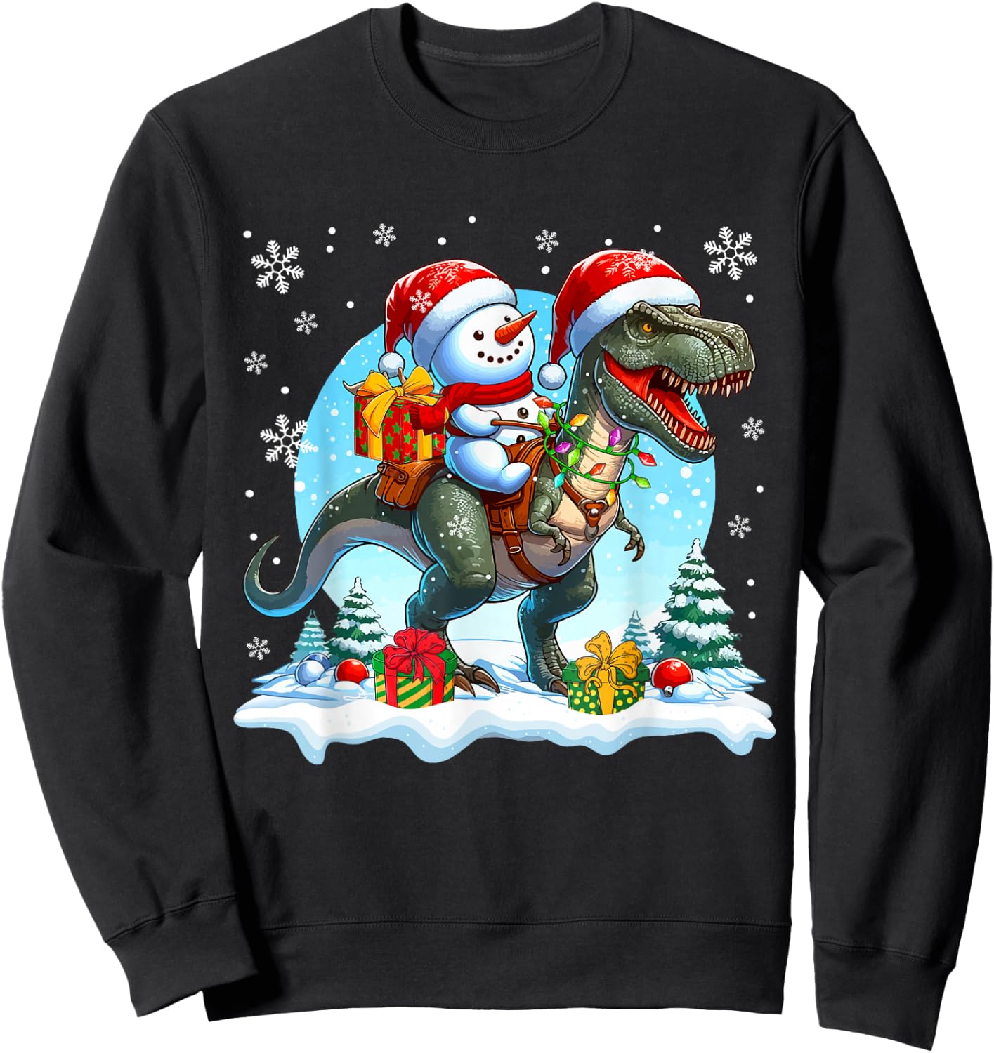 Santa Snowman Riding T-Rex Christmas Family Kids Toddler Sweatshirt - Sweatshirt | Black