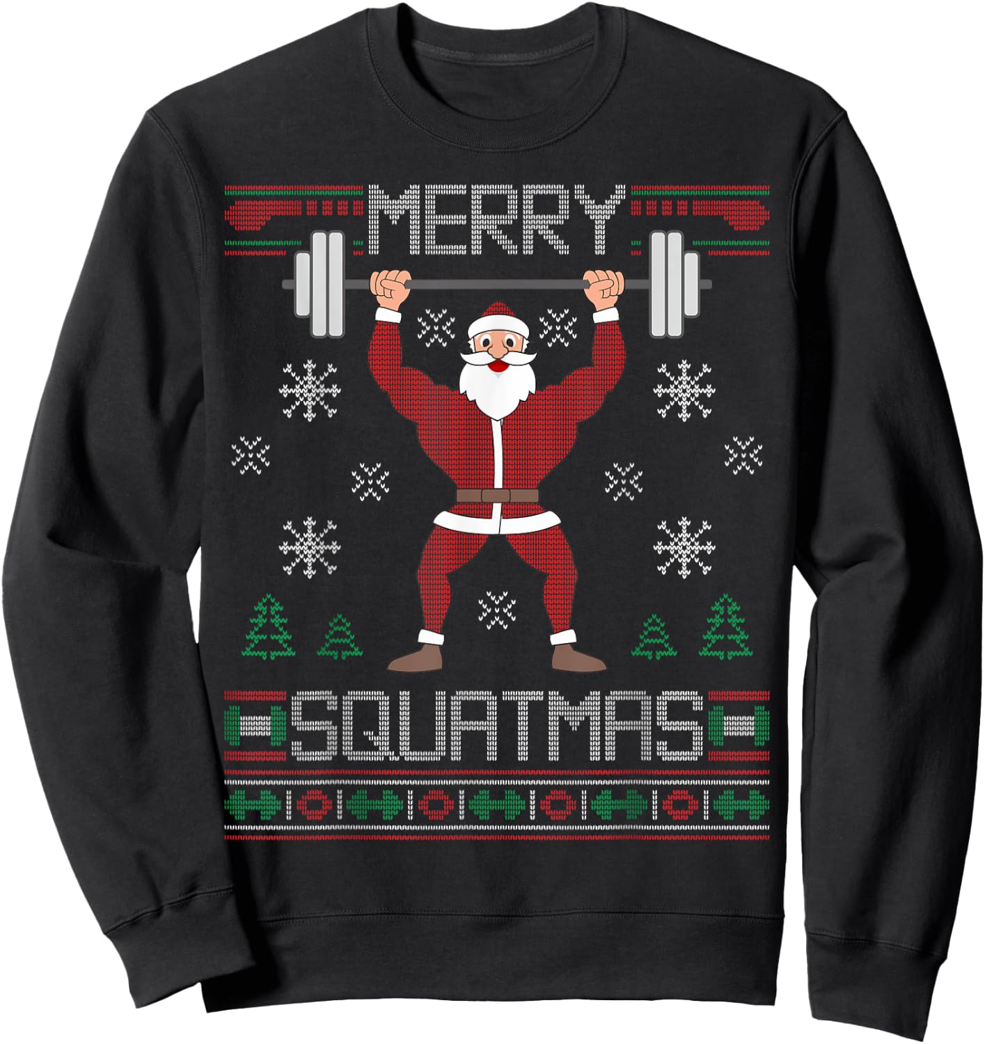 Merry Squatmas Ugly Christmas Sweater Squat Gym Santa Claus Sweatshirt - Sweatshirt | Black