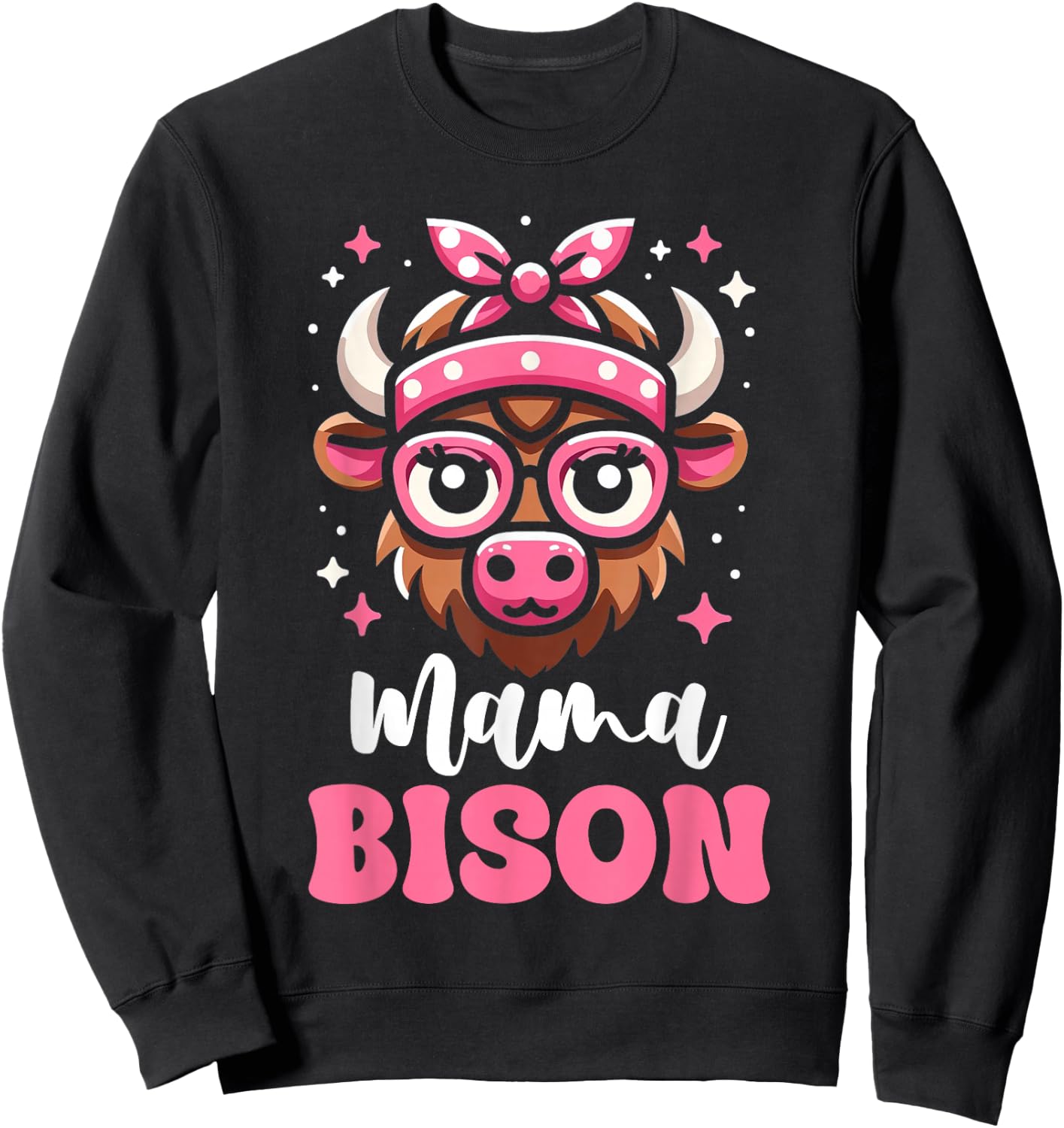 Pink Bandana Glasses Bison Mama Mother’s Day Sweatshirt - Sweatshirt | Black