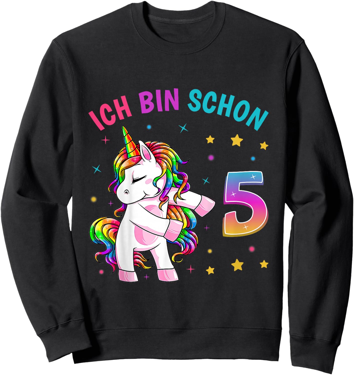 Children's 5th Birthday Girl I Am 5 Years Old Party Unicorn , black Sweatshirt - Sweatshirt | Black