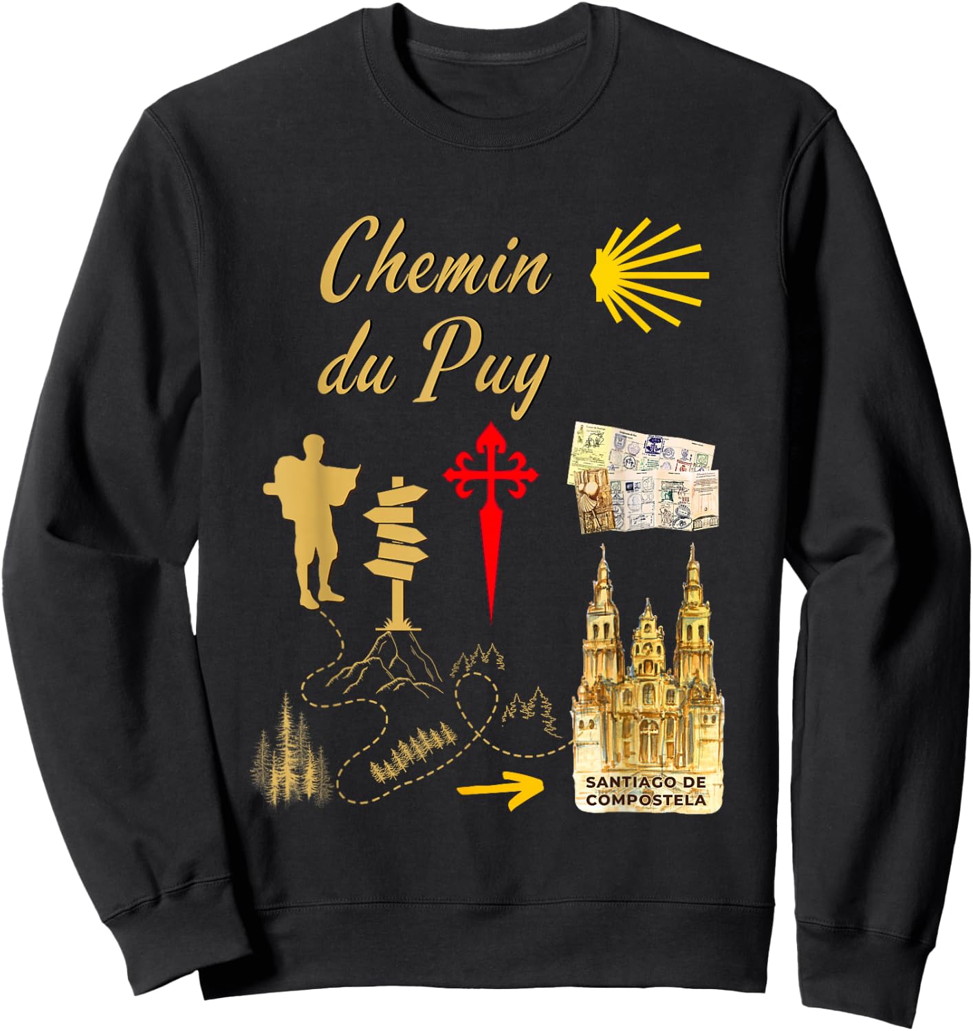 Symbols of the Way of Puy Santiago de Compostela Sweatshirt - Sweatshirt | Black