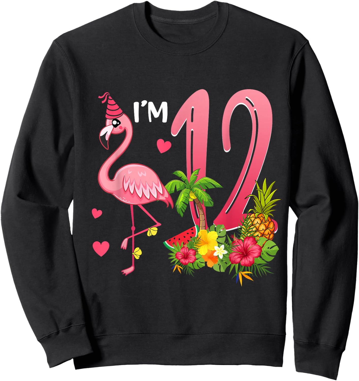 I'm 12 Year Old Flamingo Tropical Theme 12th Birthday Girl Sweatshirt - Sweatshirt | Black