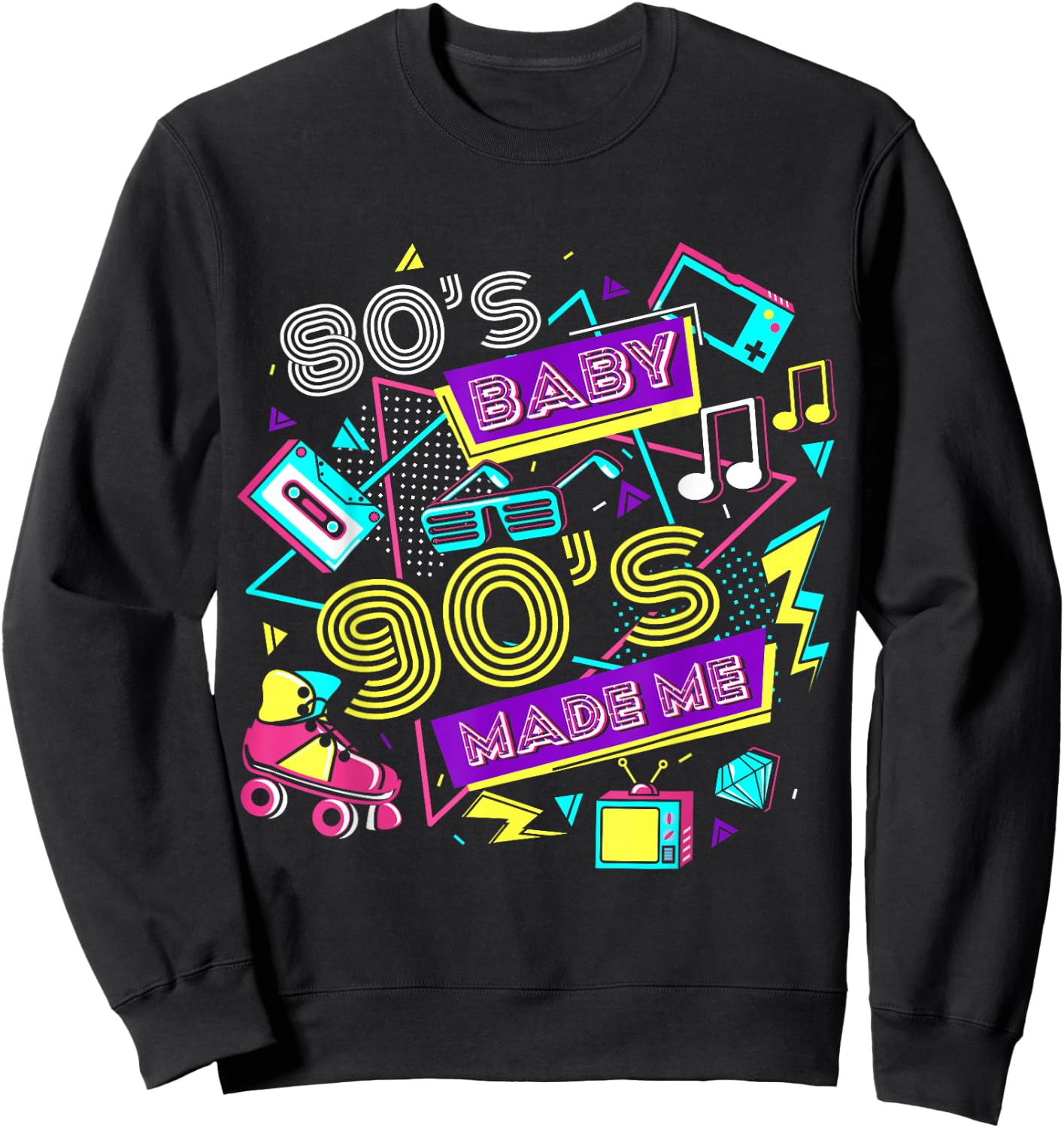 Retro 1980s 80's Baby 1990s 90's Made Me Vaporwave Nostalgia Sweatshirt - Sweatshirt | Black