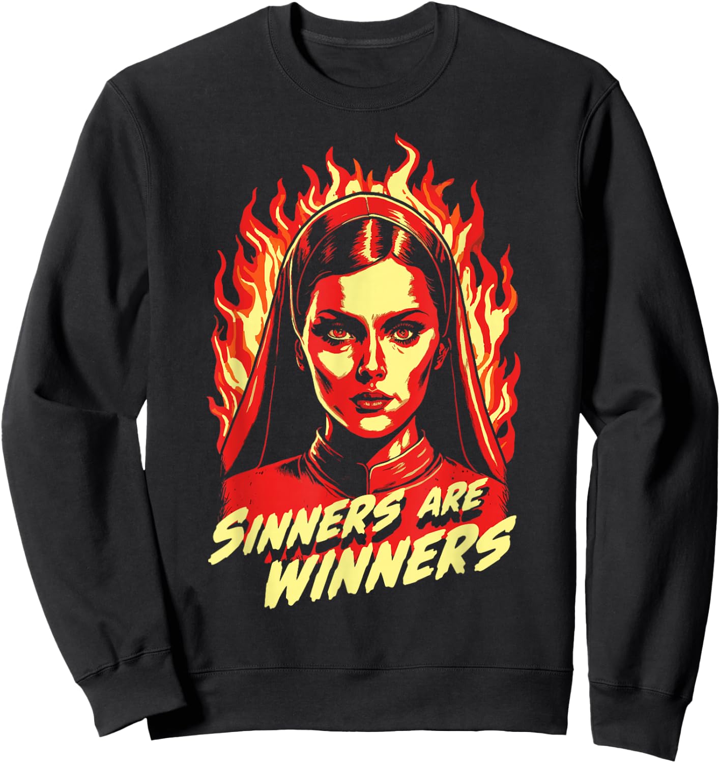 Sinners Are Winners Pretty Satanic Nun Sweatshirt - Sweatshirt | Black