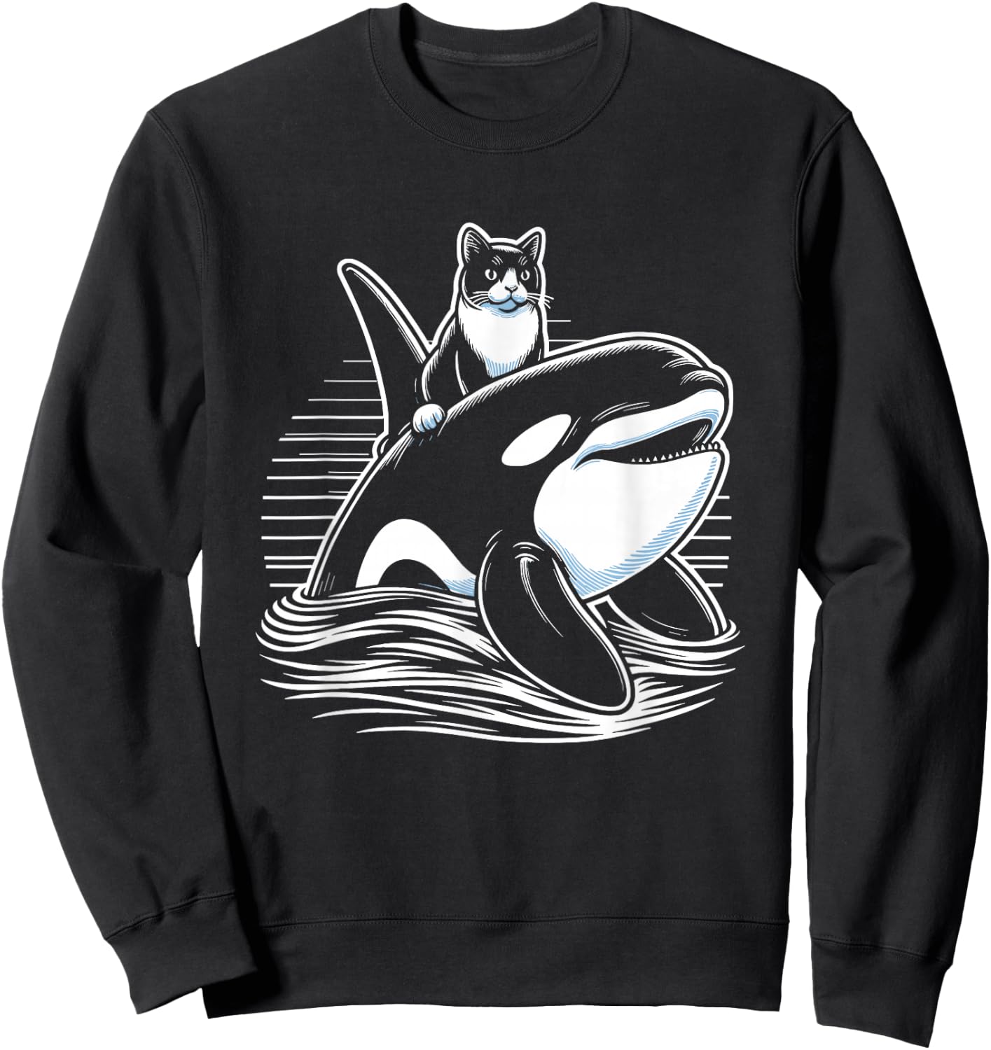 Cat Riding Orca Whale Funny Sweatshirt - Sweatshirt | Black