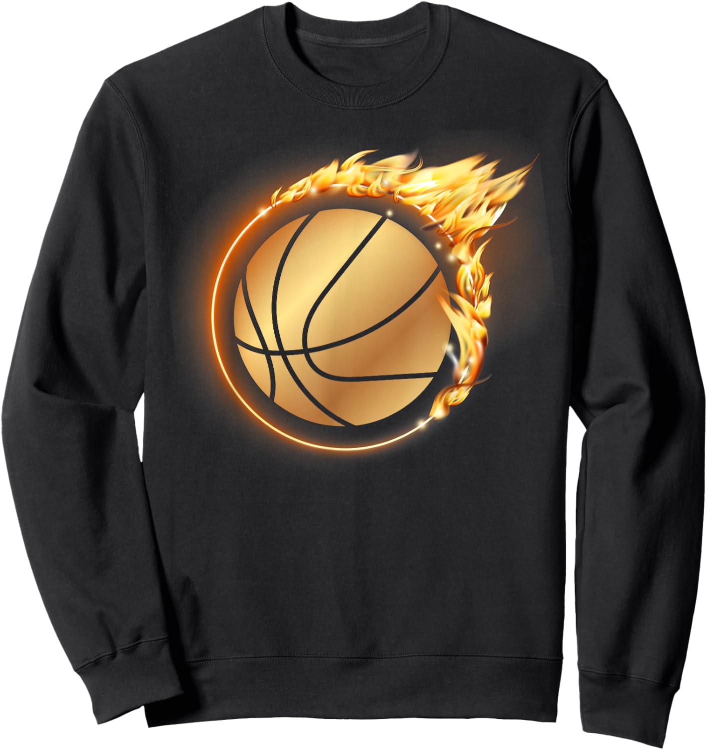 Flaming Gold Basketball Slam Dunk Hoop Fire Basketball Flame Sweatshirt - Sweatshirt | Black