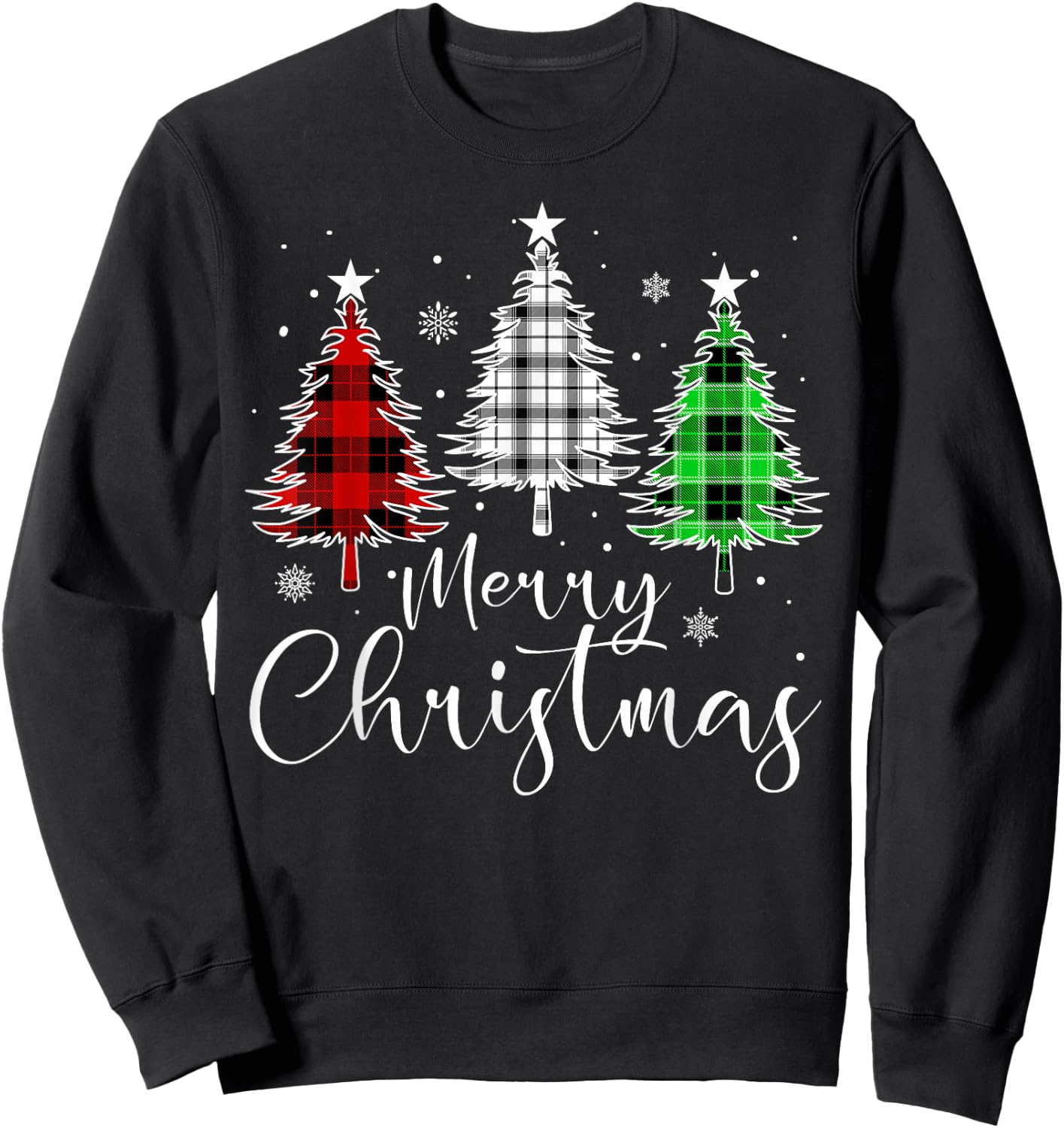 Christmas Tree Buffalo Plaid Red White Green Light Family Sweatshirt - Sweatshirt | Black