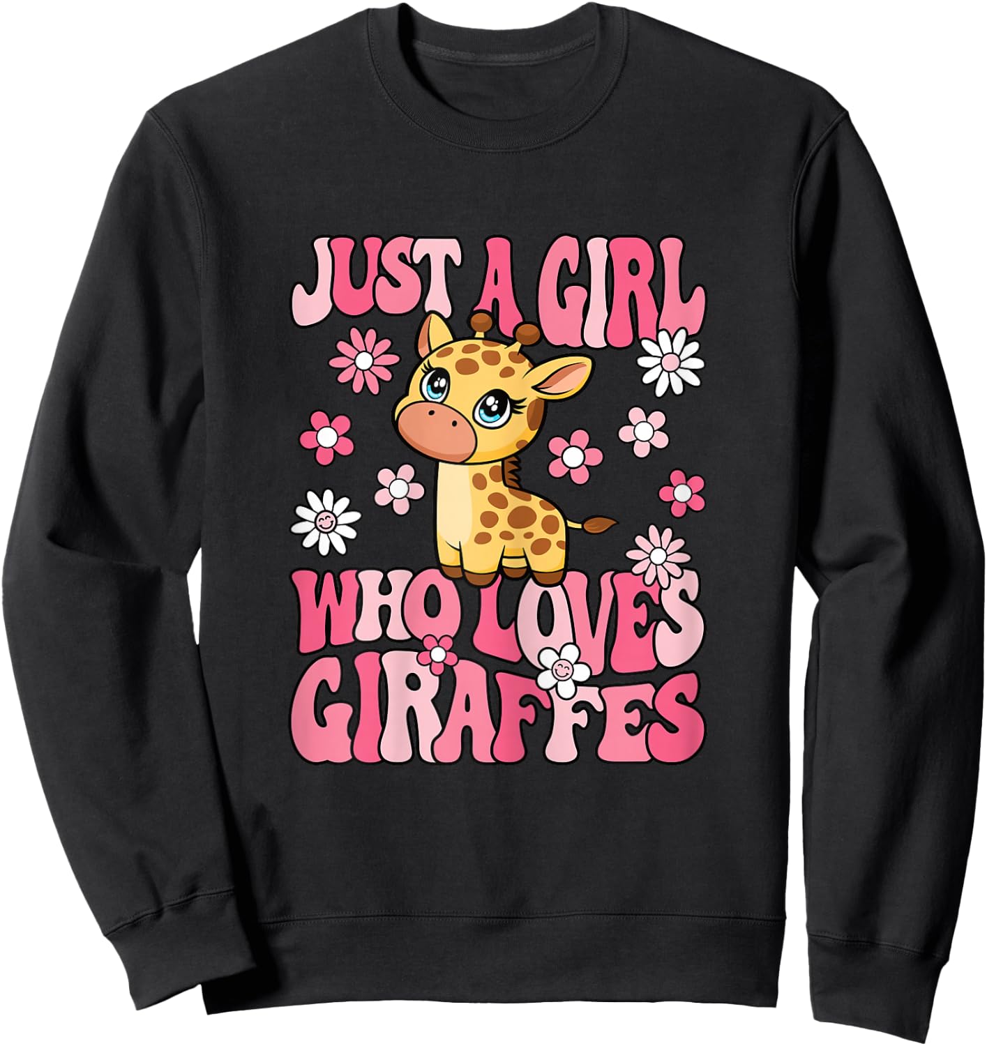 Just A Girl Who Loves Giraffes Groovy Giraffe Girls Kids Sweatshirt - Sweatshirt | Black