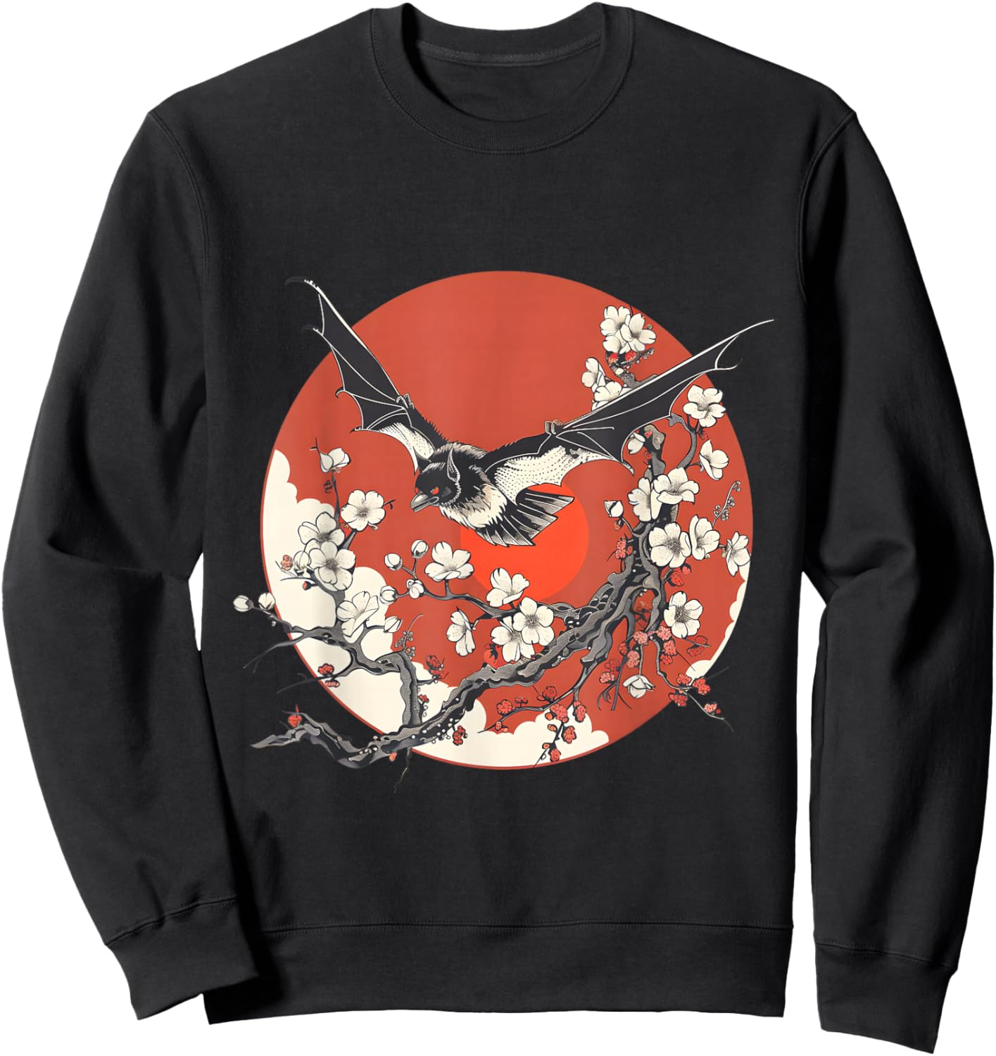 Japanese Cherry Blossom Aesthetic Bat Sweatshirt - Sweatshirt | Black