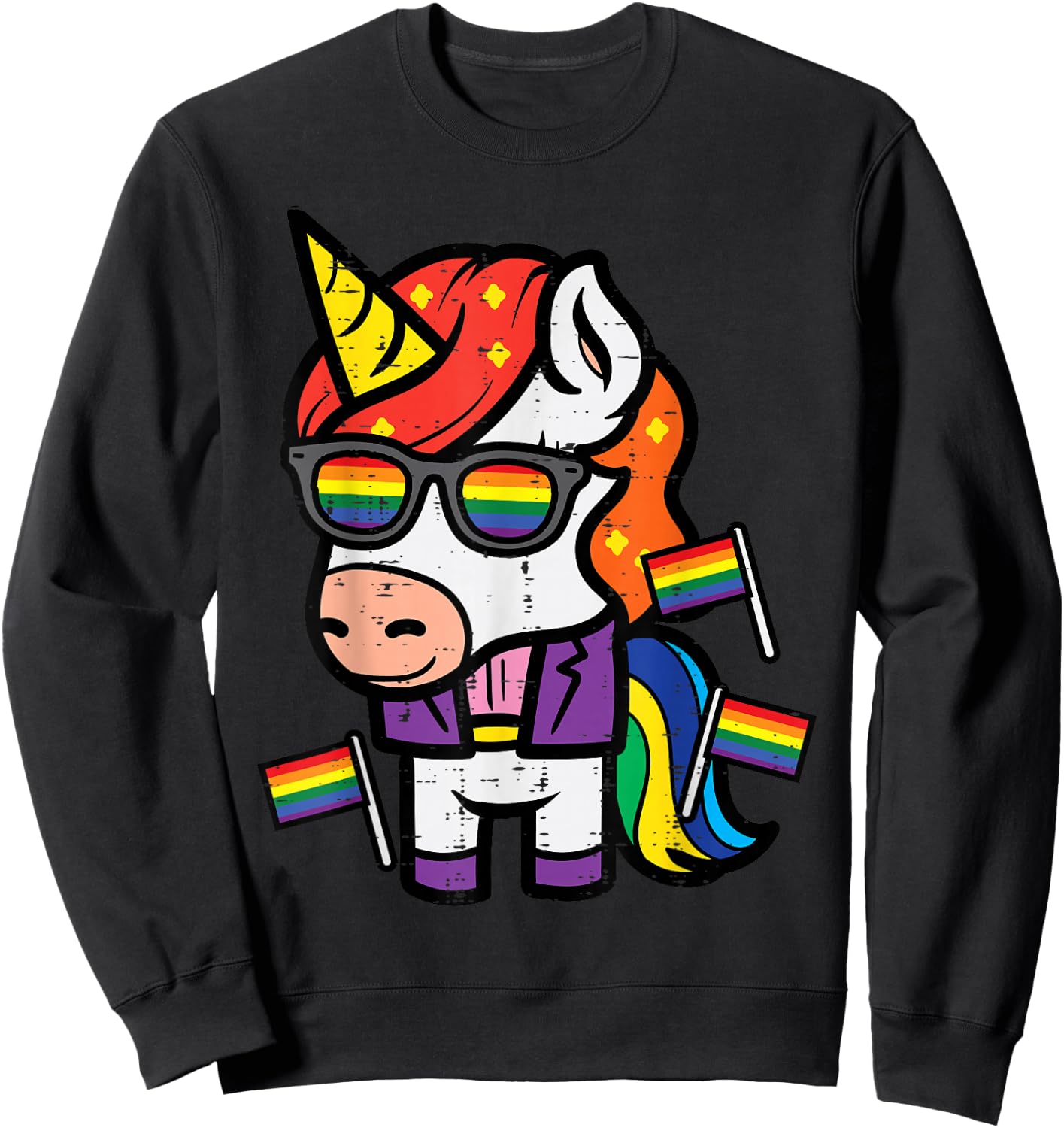 Gay Unicorn Rainbow Flag LGBT Pride Month Magical Men Women Sweatshirt - Sweatshirt | Black