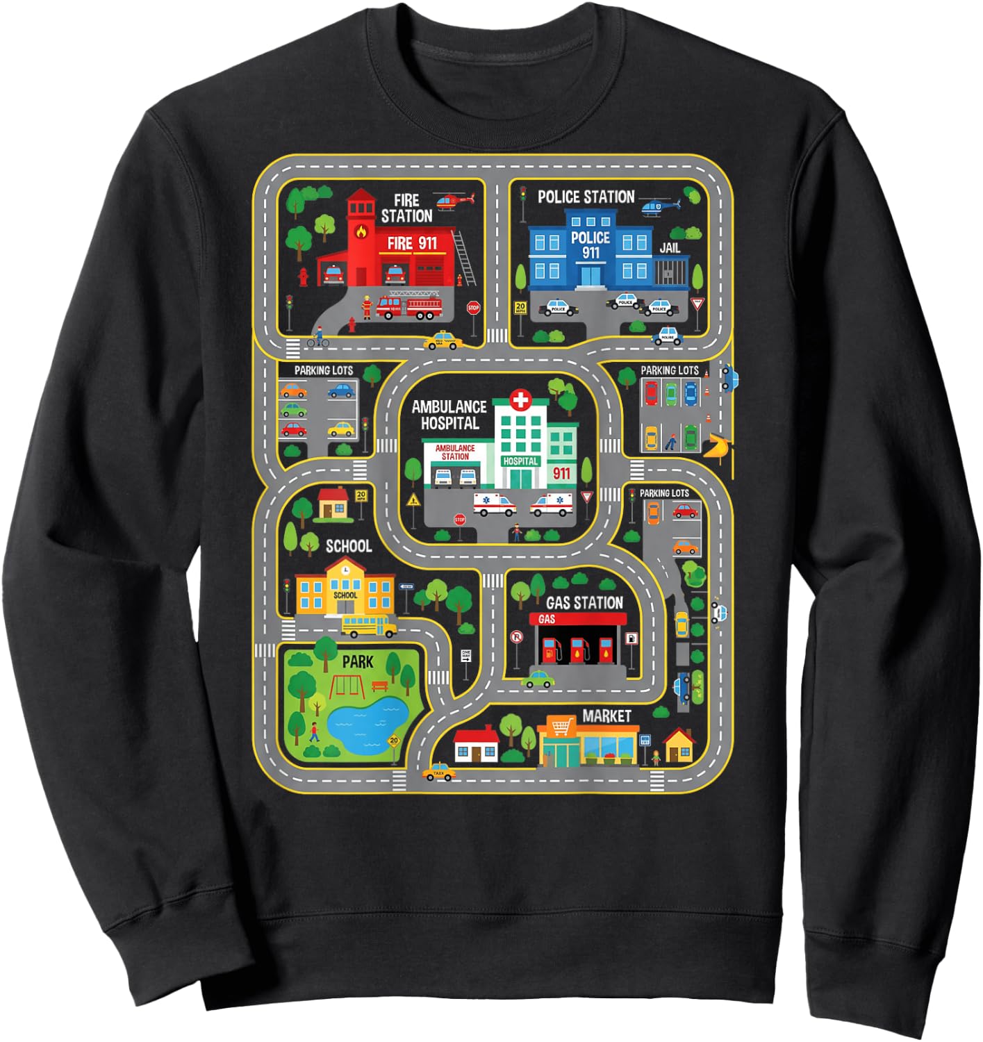 Play Cars On Dads Back City Map Race Track Tired Dads Funny Sweatshirt - Sweatshirt | Black