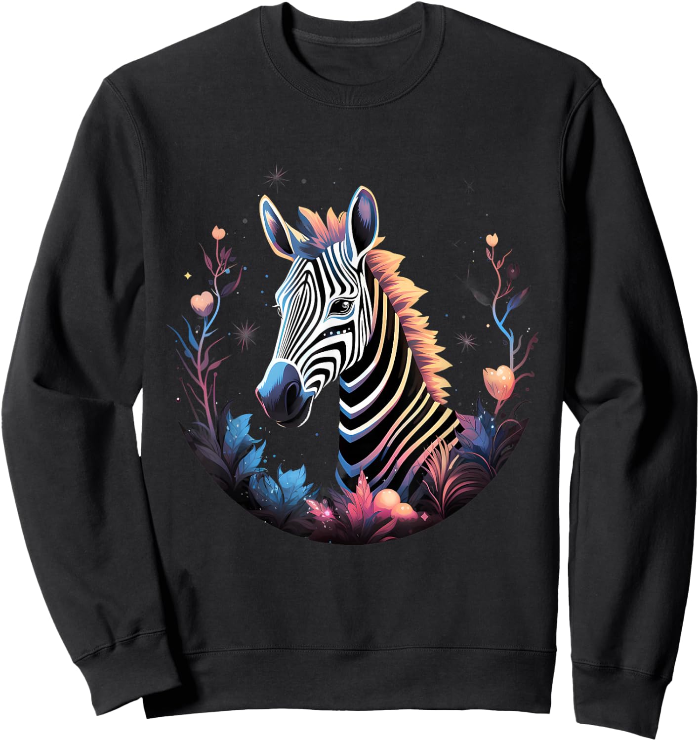 Zebra Floral Portrait African Animal Lovers Wildlife Safari Sweatshirt - Sweatshirt | Black