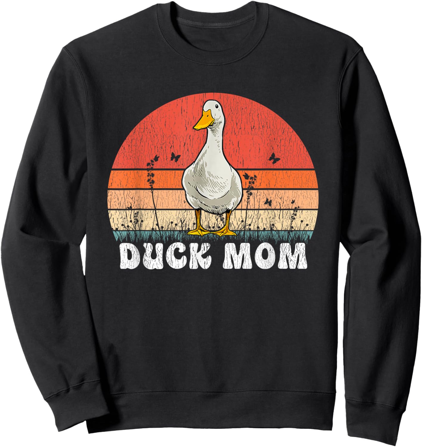 Duck Mom Retro Vintage Funny Mothers Day Mama Duck Sweatshirt - Sweatshirt | Black