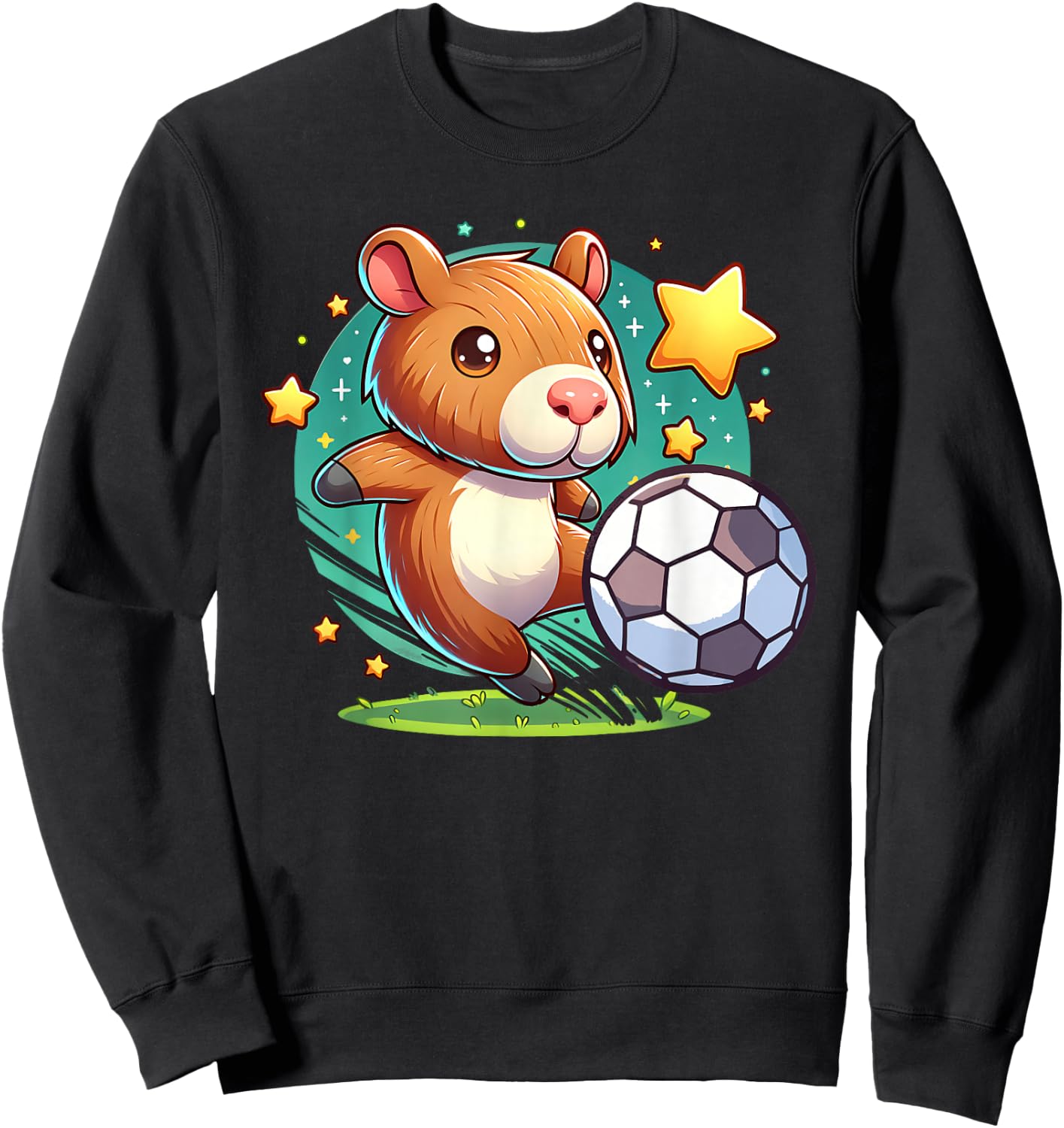 Soccer Player Capybara Kicking Soccer Ball Cute Girl Graphic Sweatshirt - Sweatshirt | Black