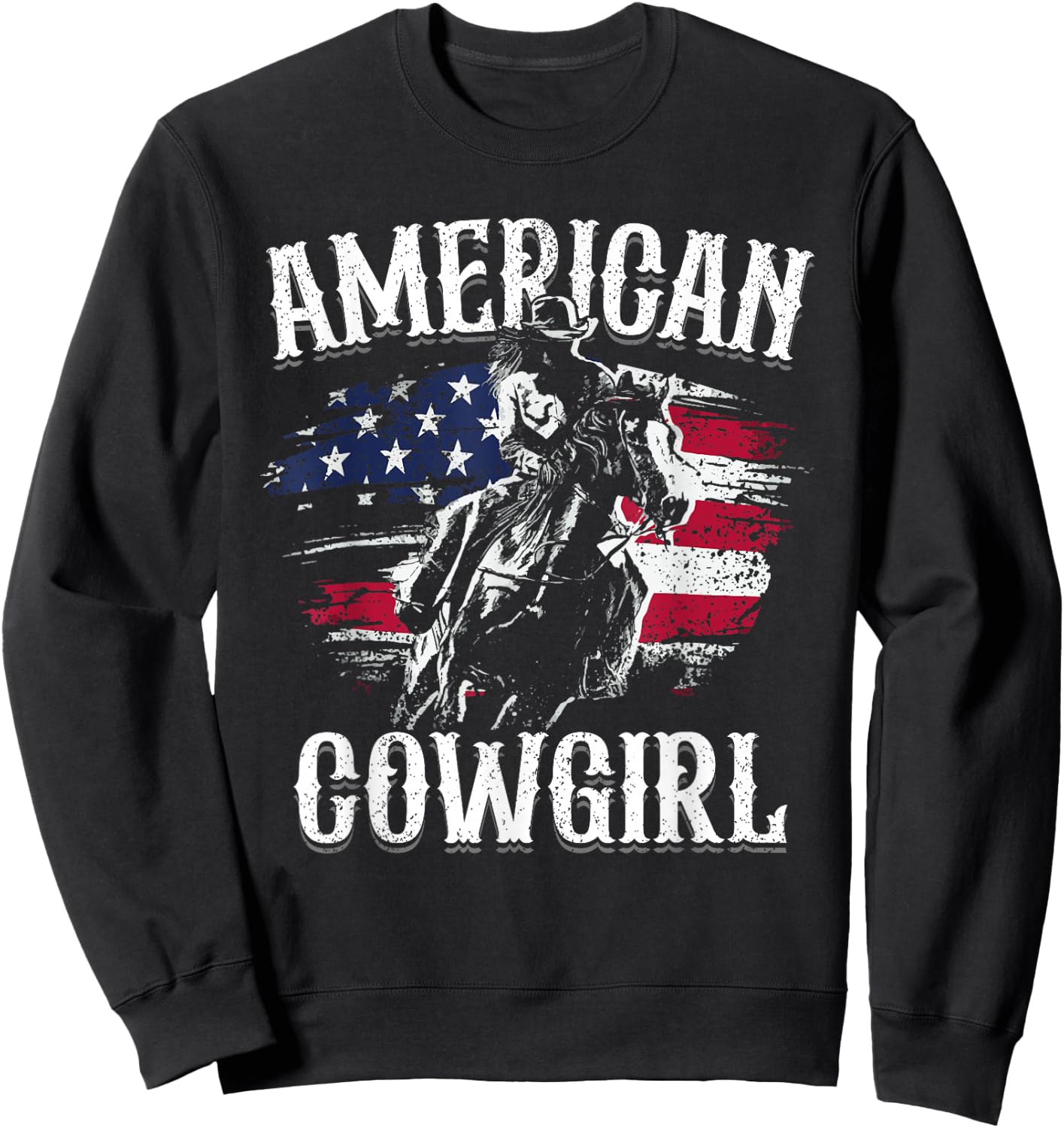 American Cowgirl Rodeo Barrel Racing Horse Riding Girl Gift Sweatshirt - Sweatshirt | Black