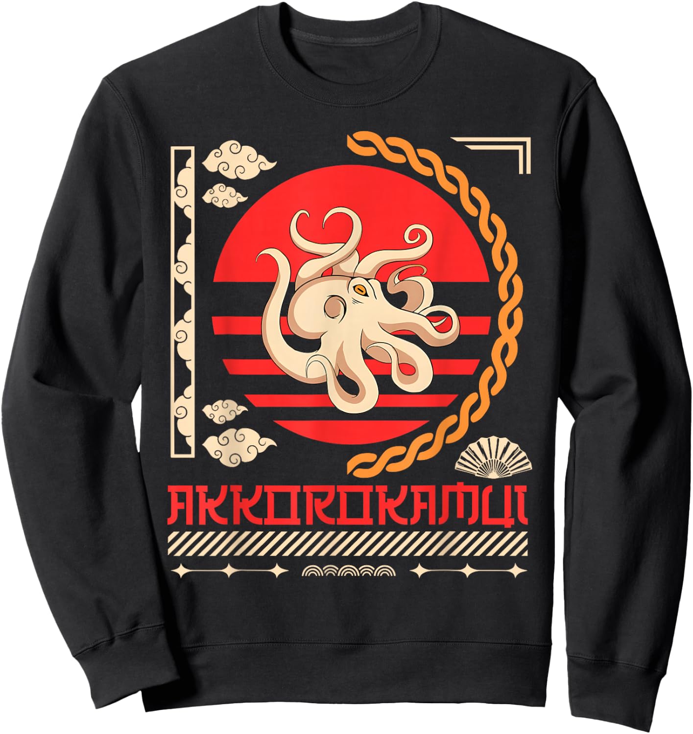 Japanese Mordern Vintage Graphical Octopus Art Men Women Sweatshirt - Sweatshirt | Black