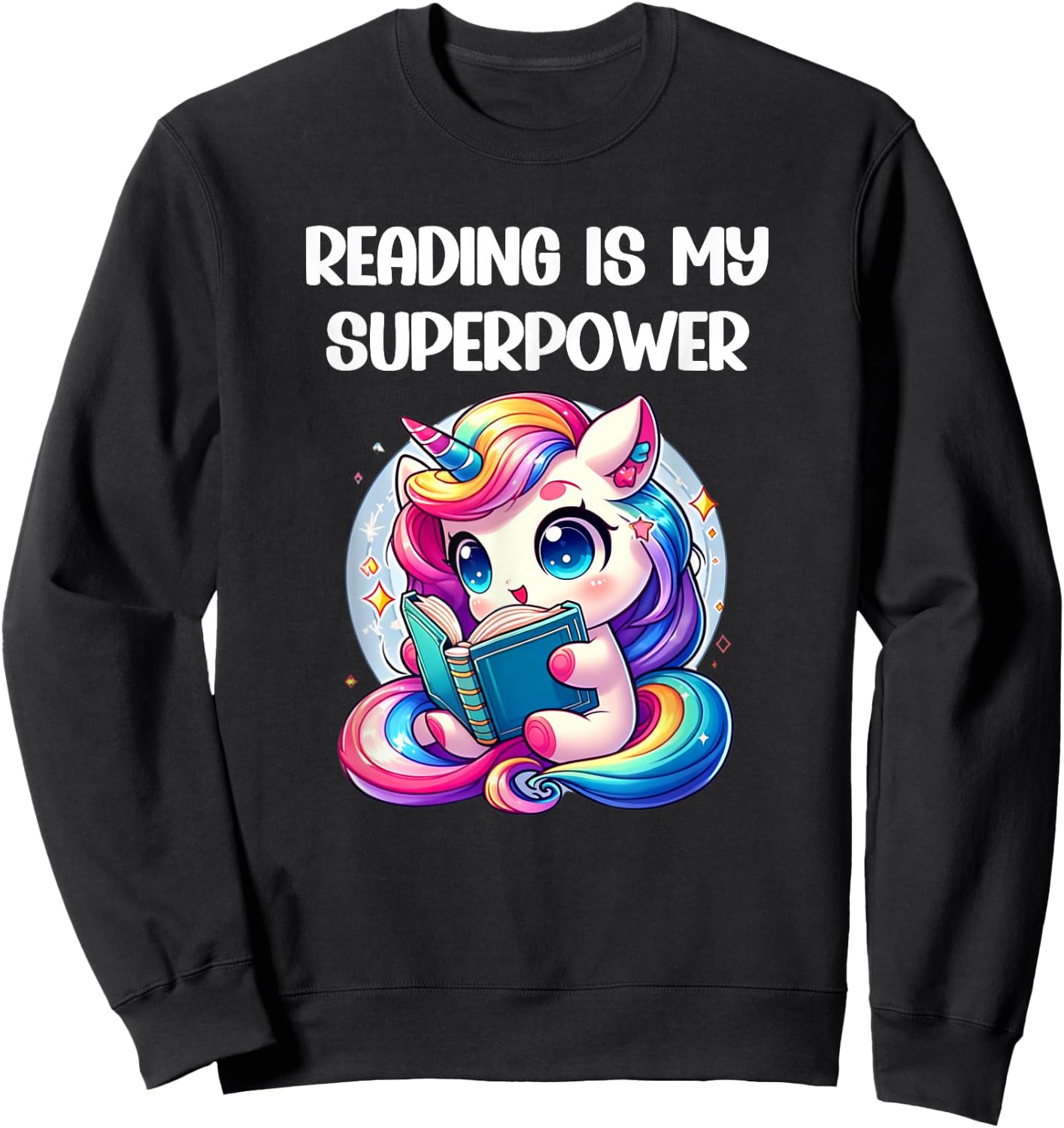 Kawaii Unicorn Reading Is My Super Power Kids Sweatshirt - Sweatshirt | Black